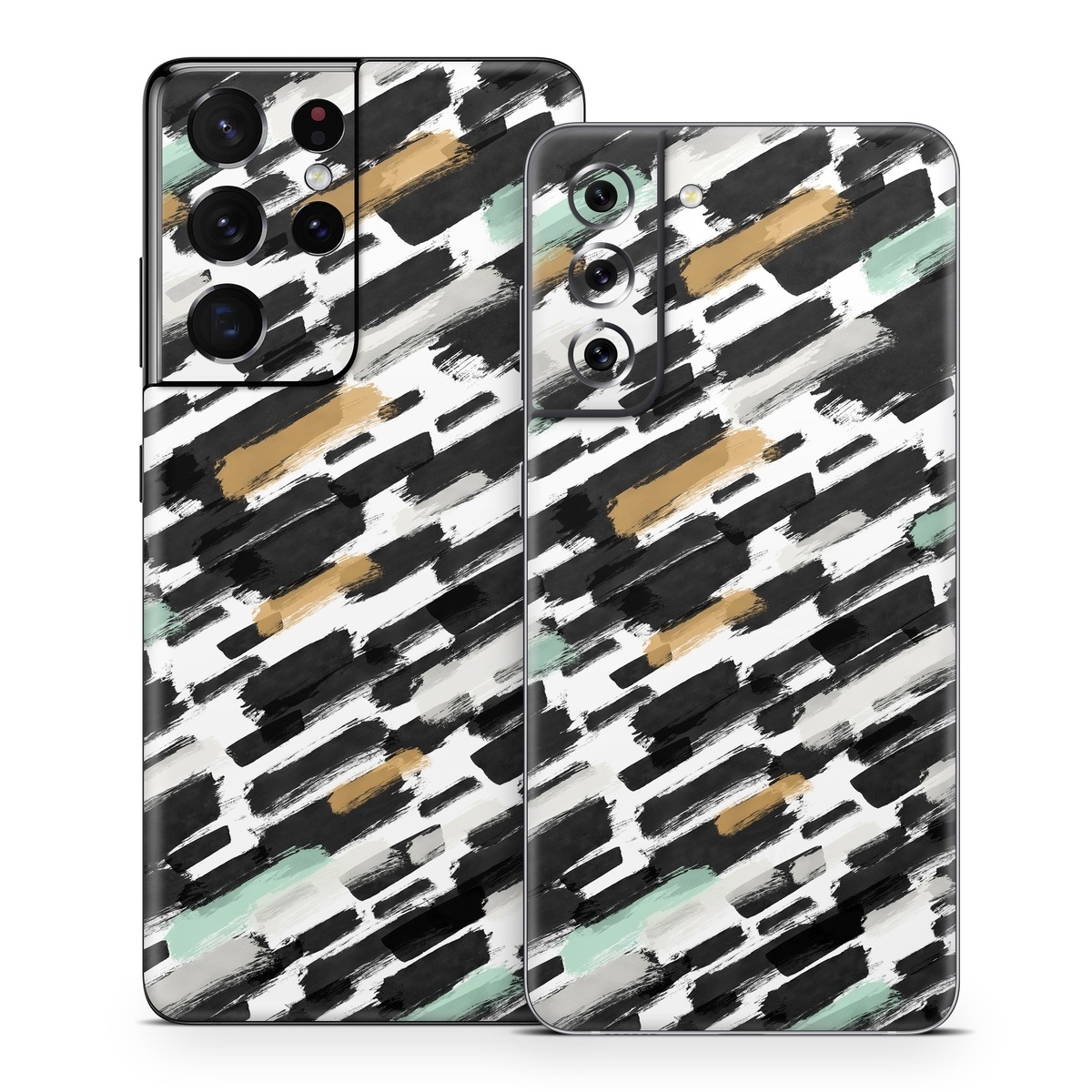 Samsung Galaxy S21 Series Skin design of Pattern, Line, Design, Material property, Rectangle, with black, white, orange, blue, yellow colors