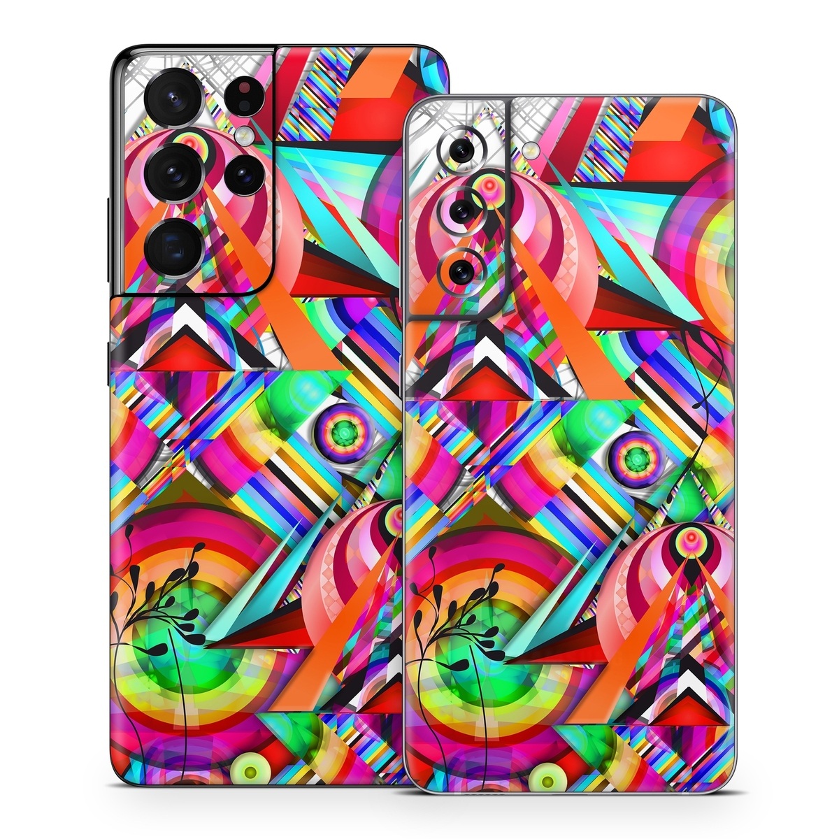 Samsung Galaxy S21 Series Skin design of Psychedelic art, Pattern, Design, Graphic design, Colorfulness, Visual arts, Circle, Art, with red, pink, green, yellow, orange colors