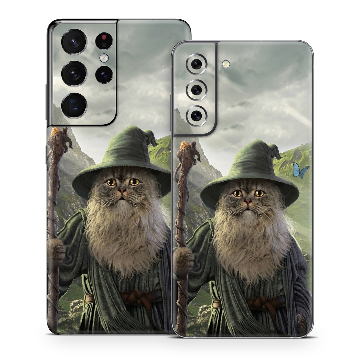 Samsung Galaxy S21 Series Skin design of Beard, Facial hair, Illustration, Mythology, Magician, Fictional character, Cg artwork, Games, Art, with green, gray, brown, blue, green, white, yellow, black colors