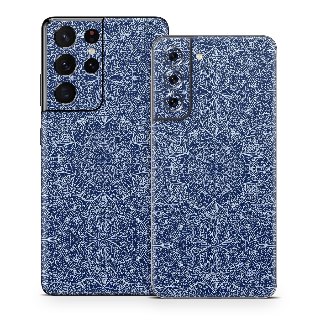 Samsung Galaxy S21 Series Skin design of Blue, Pattern, Azure, Cobalt blue, Design, Textile, Electric blue, Wallpaper, Symmetry, with blue, white colors