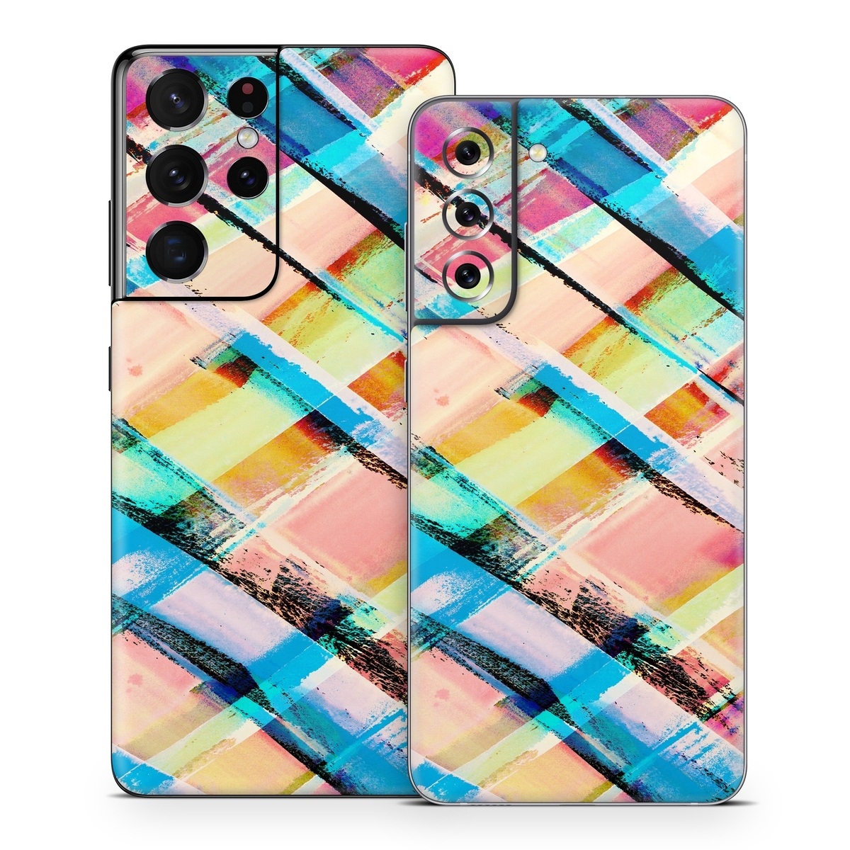 Samsung Galaxy S21 Series Skin design of Line, Pattern, Turquoise, Plaid, Orange, Colorfulness, Design, Textile, Tints and shades, with blue, pink, red, purple, yellow, orange colors
