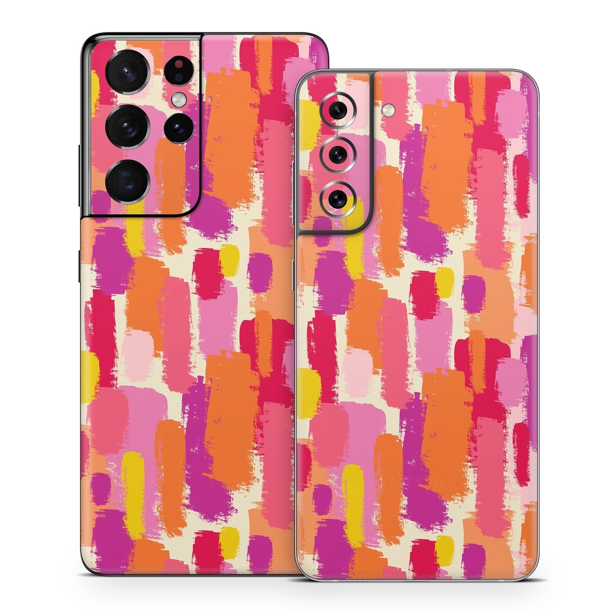 Samsung Galaxy S21 Series Skin design of Font, Material property, Magenta, Pattern, Art, Graphics, Tints and shades, Visual arts, Design, Graphic design, with orange, yellow, pink, purple, red, white colors