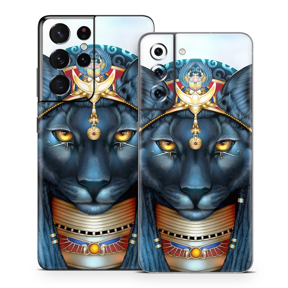 Samsung Galaxy S21 Series Skin design of Jaw, Font, Whiskers, Toy, Snout, Personal protective equipment, Fictional character, Electric blue, Graphics, Mask, with black, white, red, blue, yellow, orange colors