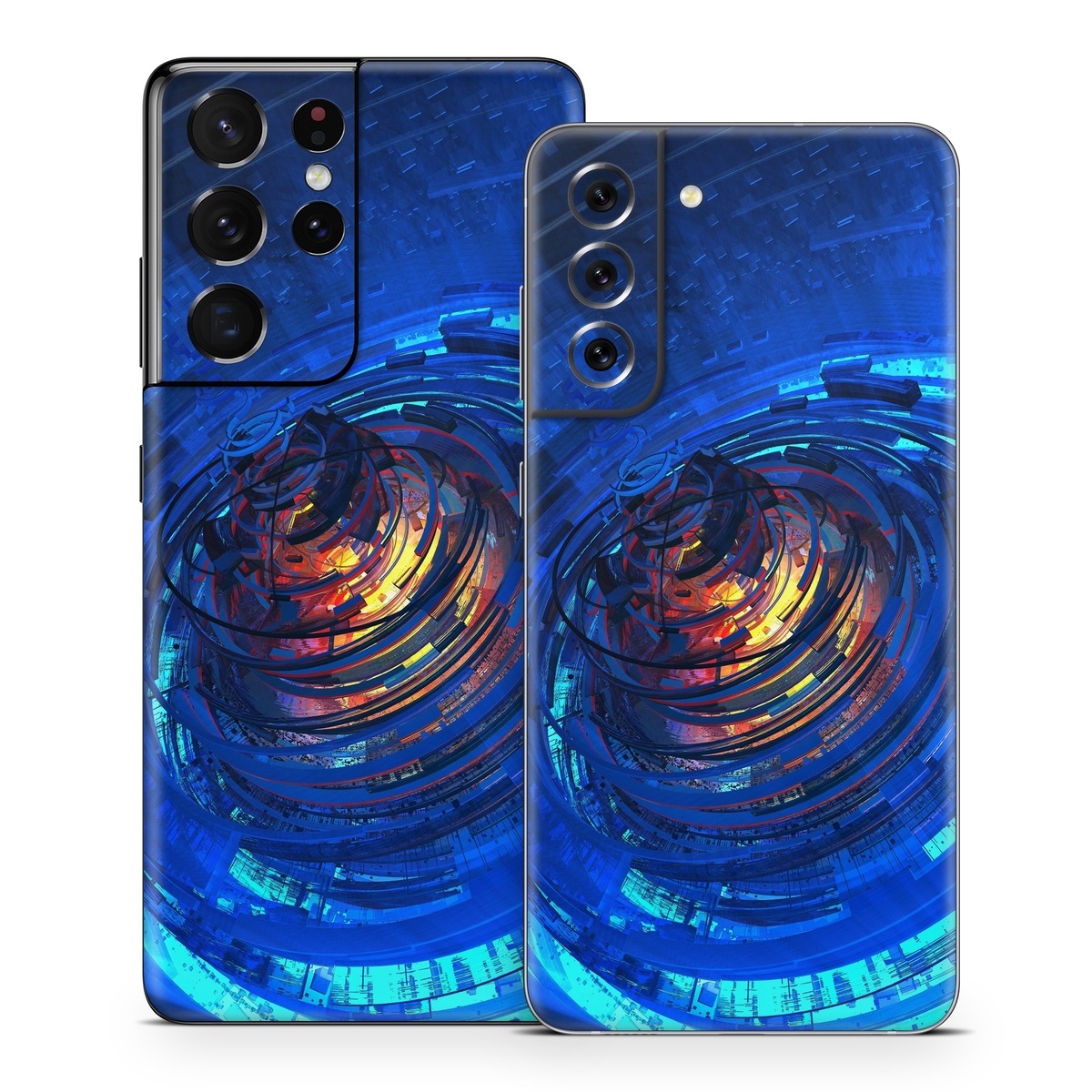 Samsung Galaxy S21 Series Skin design of Blue, Water, Circle, Vortex, Electric blue, Wave, Liquid, Graphics, Pattern, Colorfulness, with blue, orange, yellow colors