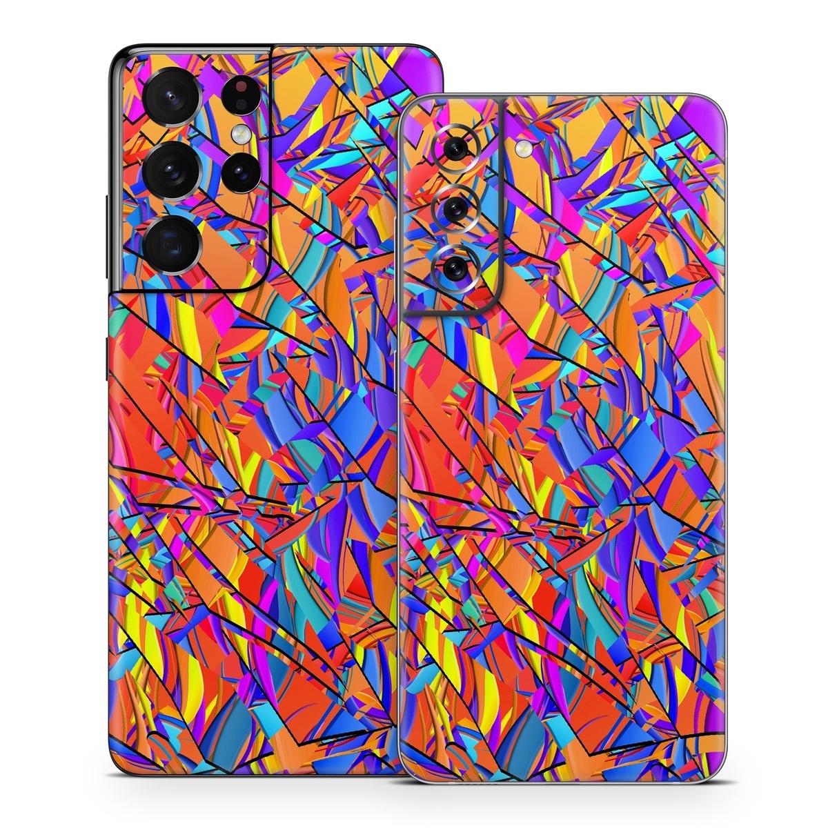 Samsung Galaxy S21 Series Skin design of Pattern, Psychedelic art, Line, Visual arts, Art, with orange, yellow, blue, purple, pink colors