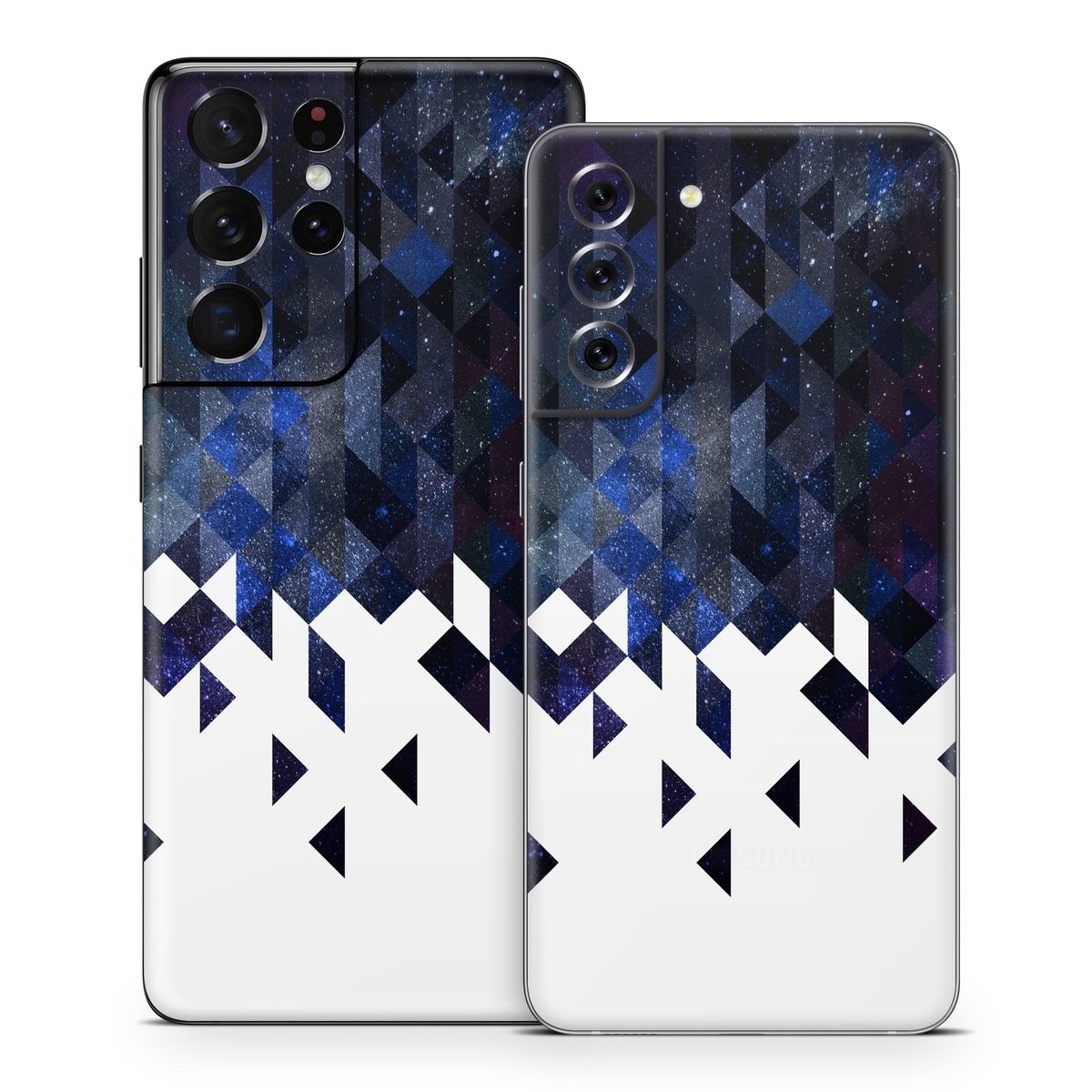 Samsung Galaxy S21 Series Skin design of Text, Pattern, Graphic design, Font, Purple, Design, Line, Triangle, Logo, Graphics, with black, blue, white colors