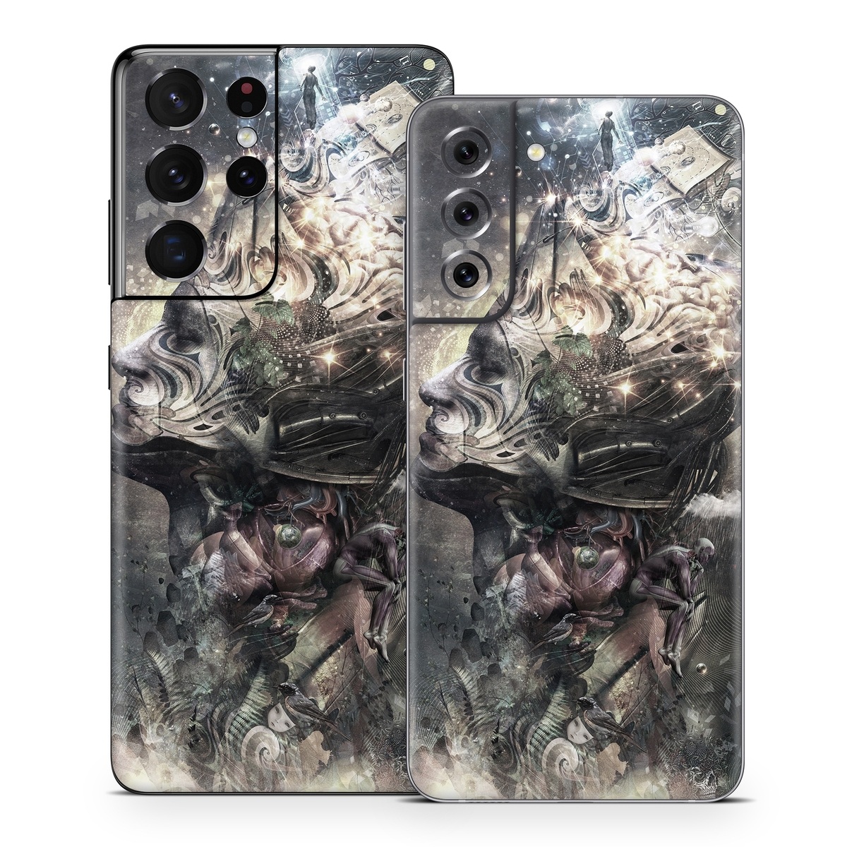 Samsung Galaxy S21 Series Skin design of Space, Cg artwork, Art, Sky, Darkness, Illustration, Graphic design, Outer space, Graphics, Animation, with white, black, gray, yellow colors