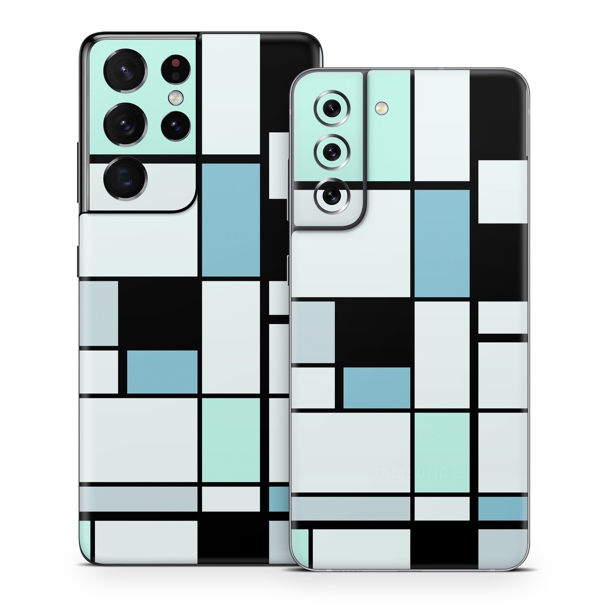 Samsung Galaxy S21 Series Skin design of Blue, Line, Turquoise, Pattern, Rectangle, Design, Parallel, Square, Symmetry, Tints and shades, with black, blue, green colors