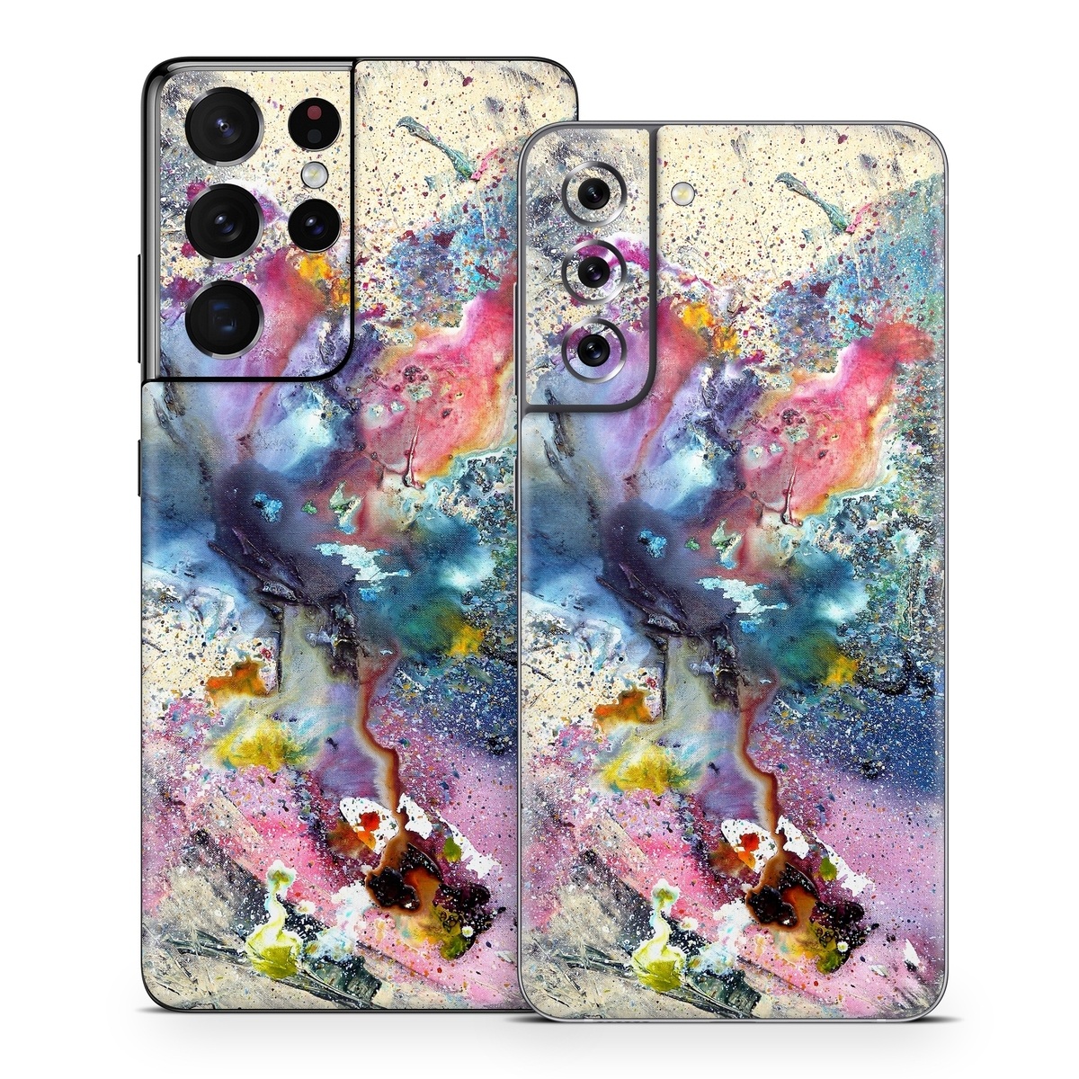 Samsung Galaxy S21 Series Skin design of Watercolor paint, Painting, Acrylic paint, Art, Modern art, Paint, Visual arts, Space, Colorfulness, Illustration, with gray, black, blue, red, pink colors