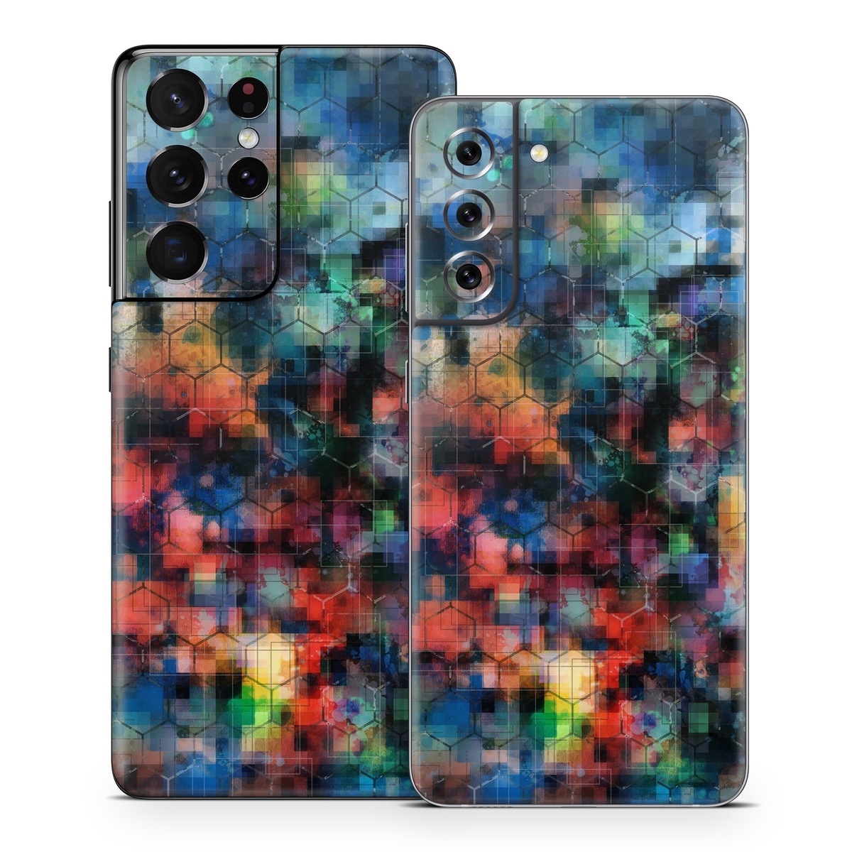 Samsung Galaxy S21 Series Skin design of Blue, Colorfulness, Pattern, Psychedelic art, Art, Sky, Design, Textile, Dye, Modern art, with black, blue, red, gray, green colors