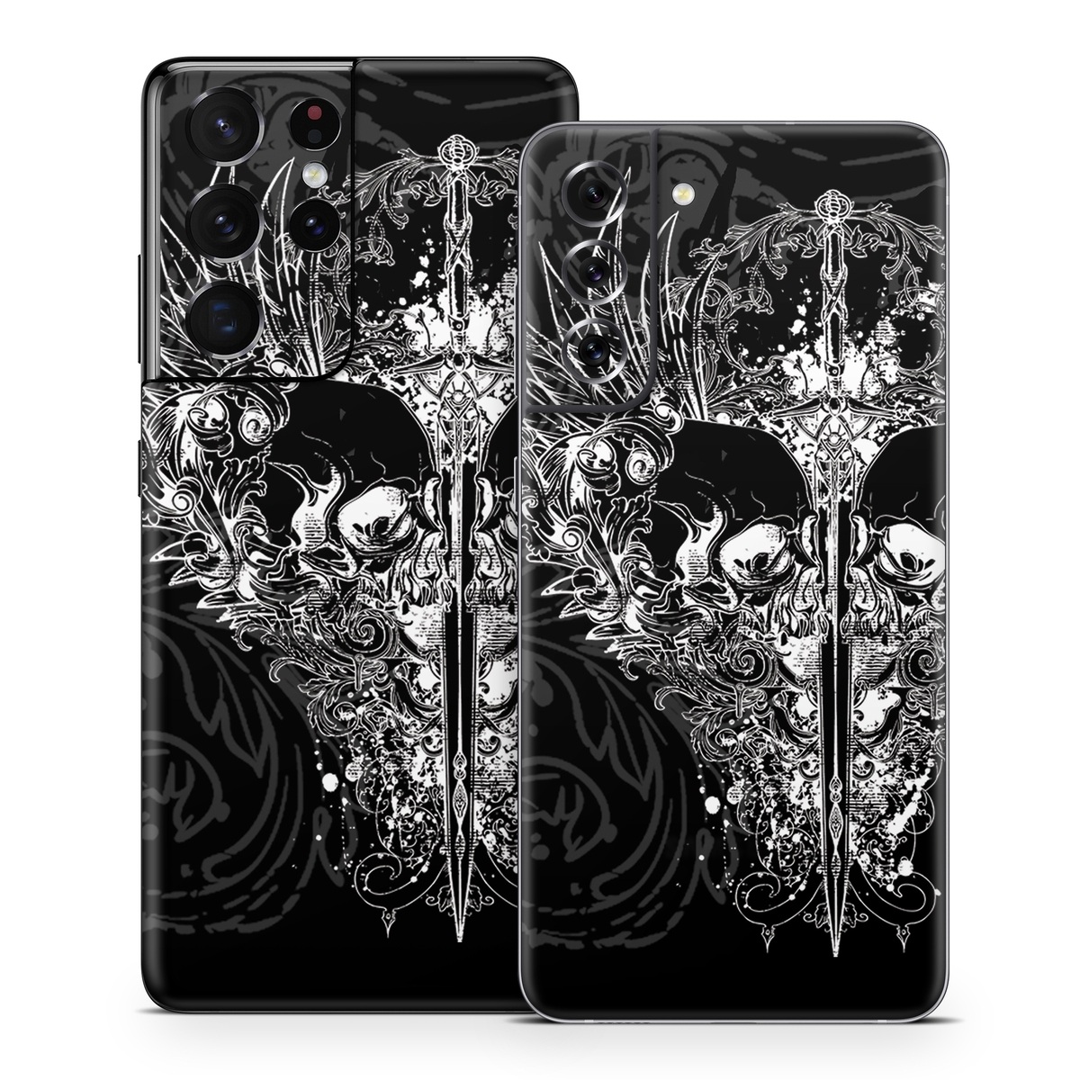 Samsung Galaxy S21 Series Skin design of Illustration, Art, Design, Monochrome, Graphic design, Pattern, Fictional character, Skull, Black-and-white, Graphics, with black, gray colors
