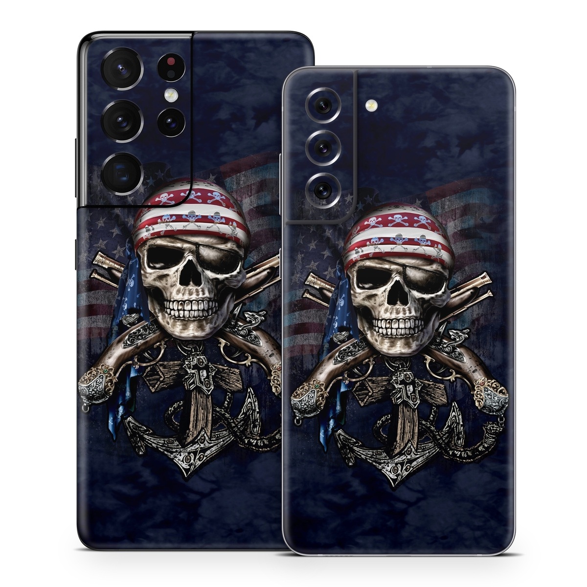 Samsung Galaxy S21 Series Skin design of Skull, Bone, Skeleton, Illustration, Outerwear, T-shirt, Flag, Art, with black, gray, red colors