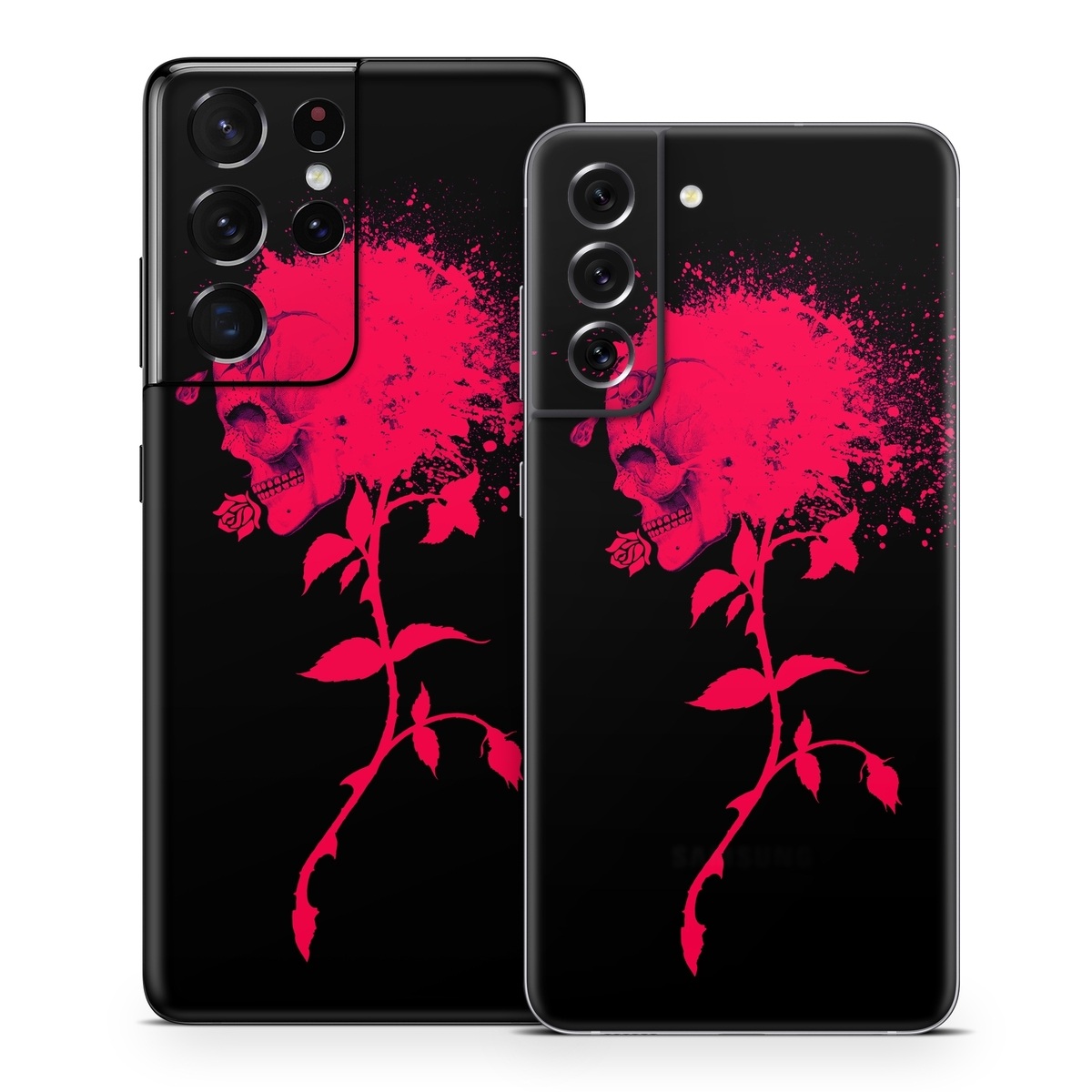 Samsung Galaxy S21 Series Skin design of Red, Black, Pink, Graphic design, Magenta, Visual arts, Graphics, Illustration, Plant, Art, with black, red colors