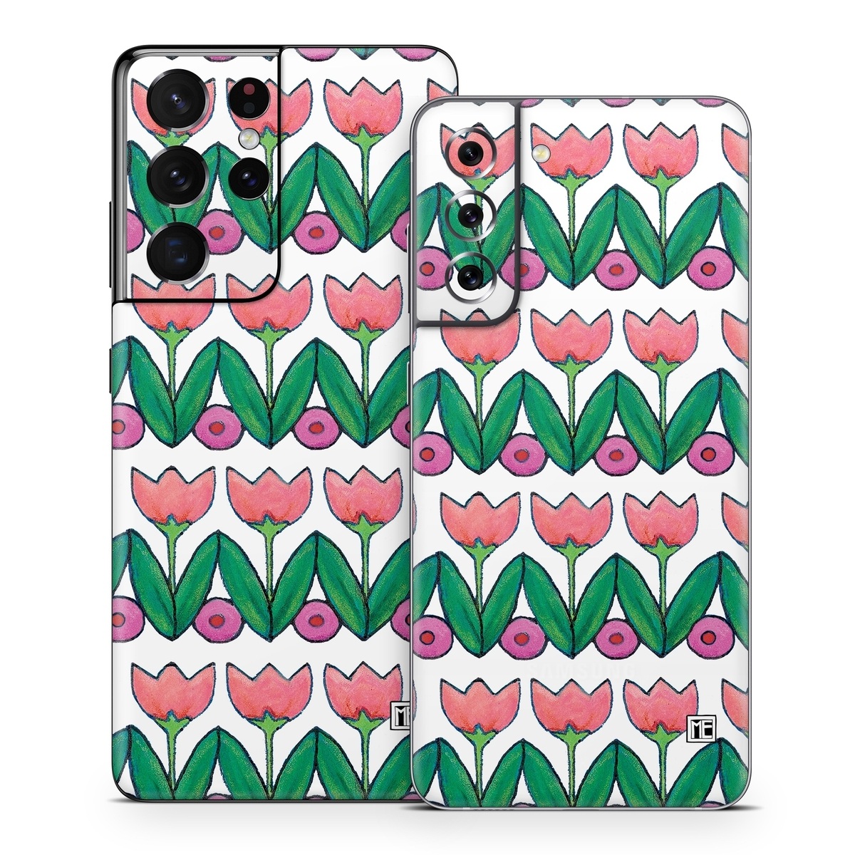Samsung Galaxy S21 Series Skin design of Green, Rectangle, Textile, Botany, Line, Symmetry, Art, Font, Pattern, Magenta, with white, green, pink, purple colors