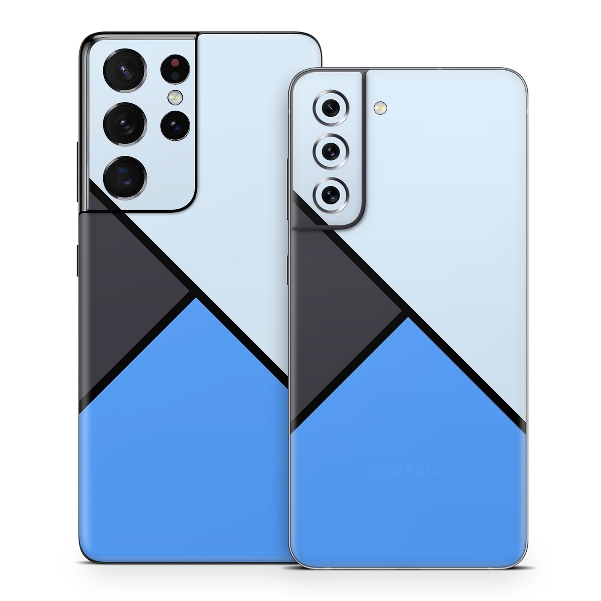 Samsung Galaxy S21 Series Skin design of Blue, Line, Cobalt blue, Triangle, Azure, Electric blue, Parallel, Symmetry, Font, with blue, gray, black colors