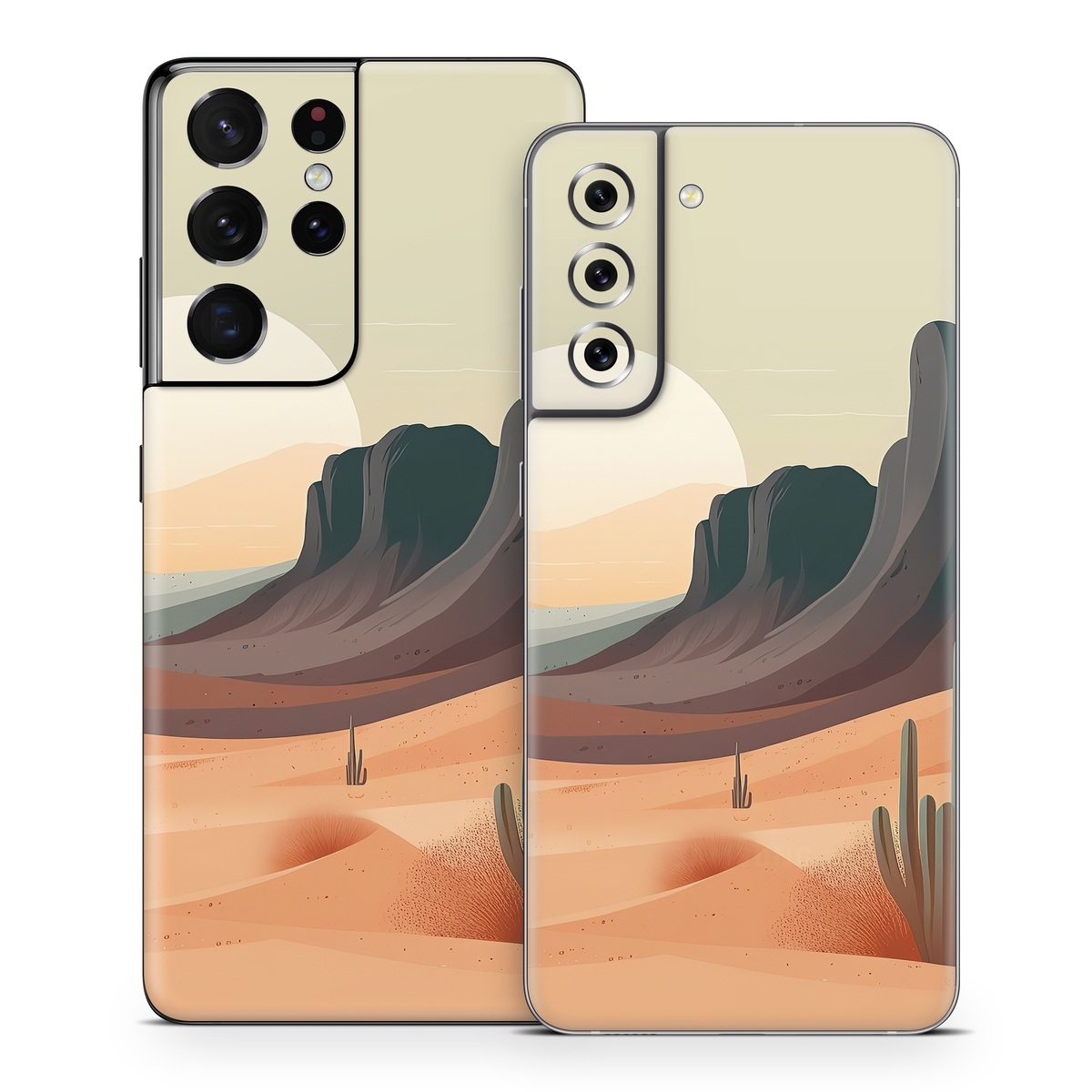 Samsung Galaxy S21 Series Skin design of Sky, Light, Nature, Natural landscape, Art, Landscape, Moon, Mountainous landforms, Formation, Erg, with orange, yellow, brown, green, white, black colors