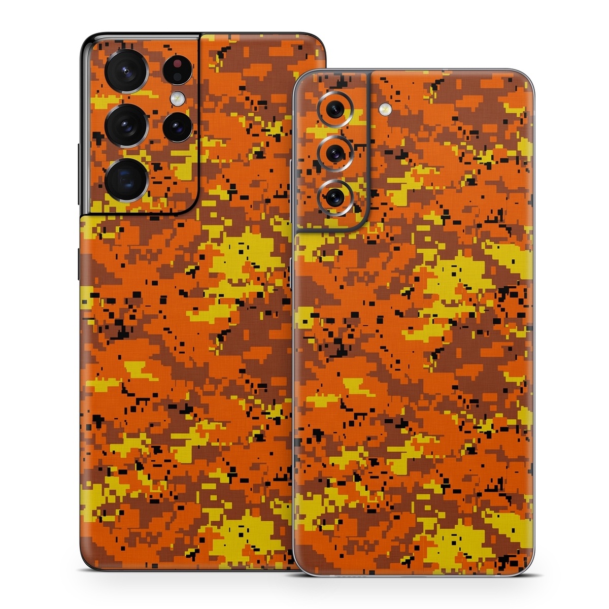 Samsung Galaxy S21 Series Skin design of Orange, Yellow, Leaf, Tree, Pattern, Autumn, Plant, Deciduous, with red, green, black colors