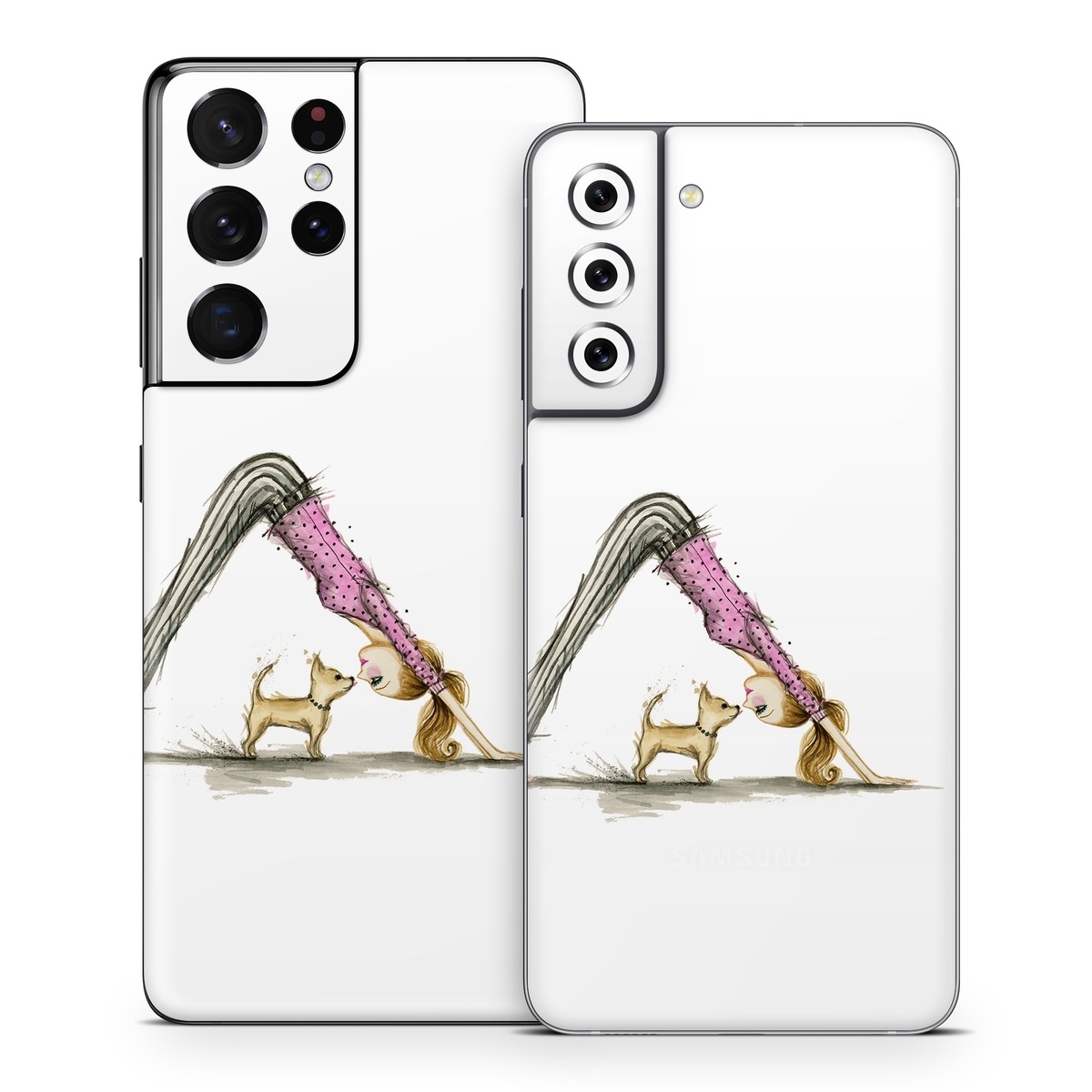 Samsung Galaxy S21 Series Skin design of Drawing, Illustration, with white, pink, black, white, brown, yellow colors