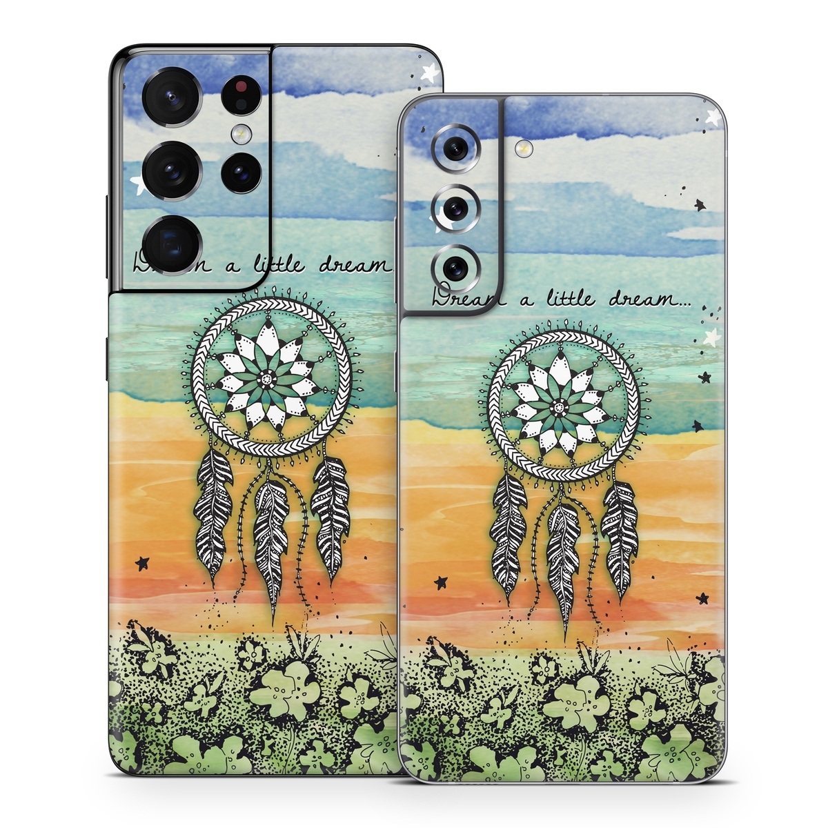 Samsung Galaxy S21 Series Skin design of Text, Sky, Font, Illustration, Plant, Art, Wildflower, sunflower, Graphics, with blue, green, yellow, orange, black colors