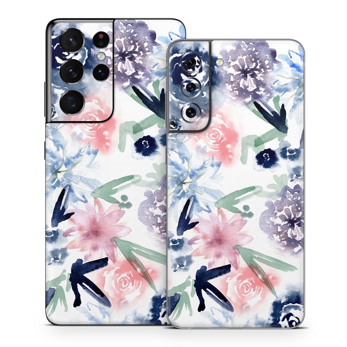 Samsung Galaxy S21 Series Skin design of Pattern, Graphic design, Design, Floral design, Plant, Flower, Illustration, with white, blue, purple, green, pink colors