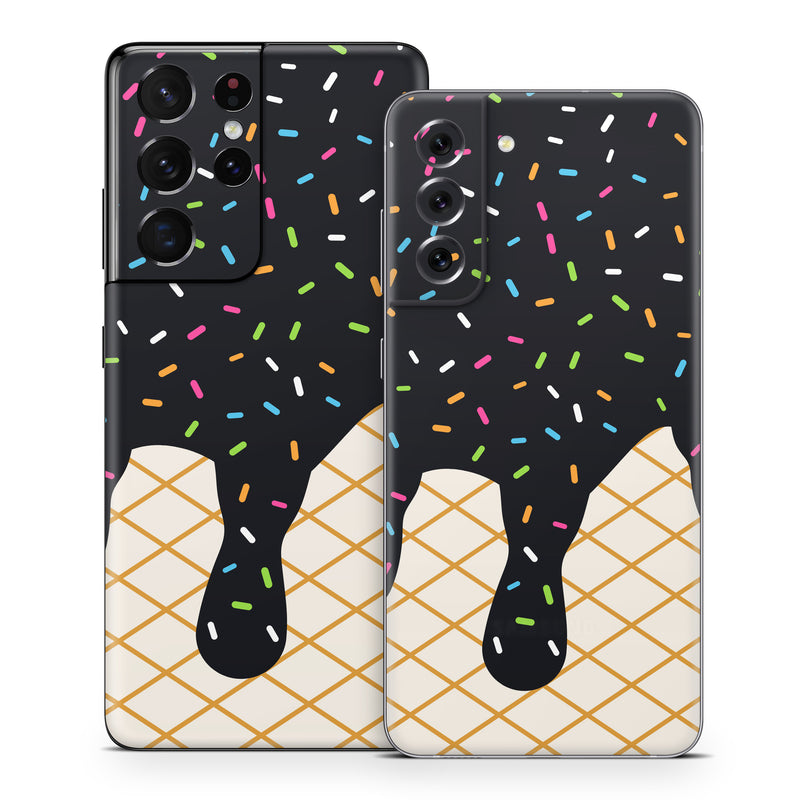 Samsung Galaxy S21 Series Skin design of Orange, Graphics, Polka dot, with white, brown, yellow, black, green, pink, orange, blue colors