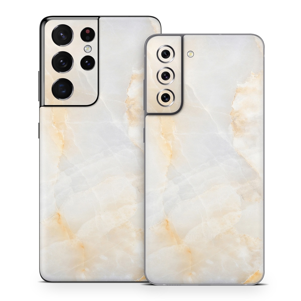 Samsung Galaxy S21 Skin design of White, Textile, Flooring, Marble, Paper, Pattern, Fashion accessory, Tile with white, orange, black, yellow colors