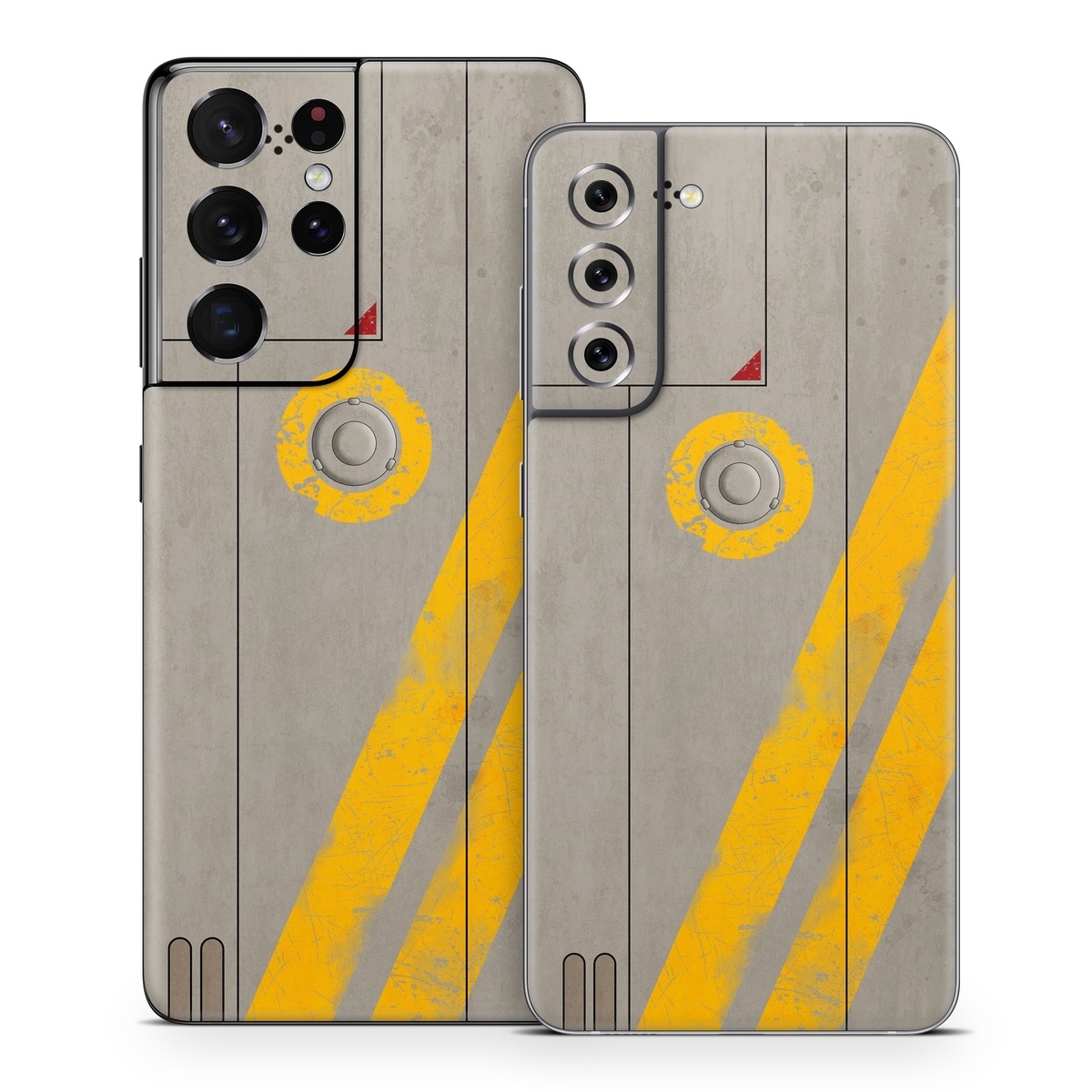 Samsung Galaxy S21 Series Skin design of Yellow, Wall, Line, Orange, Design, Concrete, Font, Architecture, Parallel, Wood, with gray, yellow, red, black colors