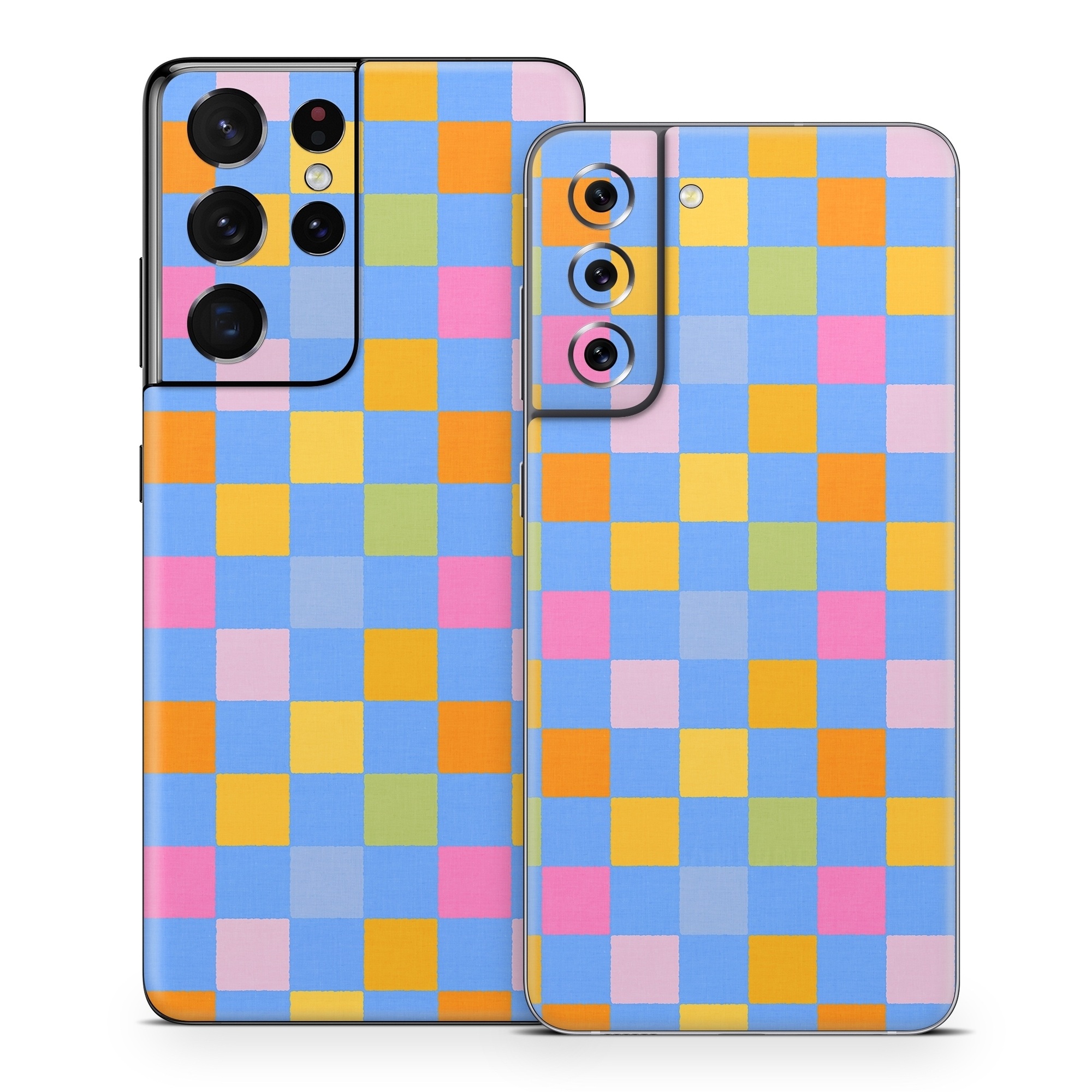 Samsung Galaxy S21 Series Skin design of Rectangle, Azure, Textile, Orange, Aqua, Font, Symmetry, Magenta, Tints and shades, Parallel, with blue, yellow, orange, green, pink colors