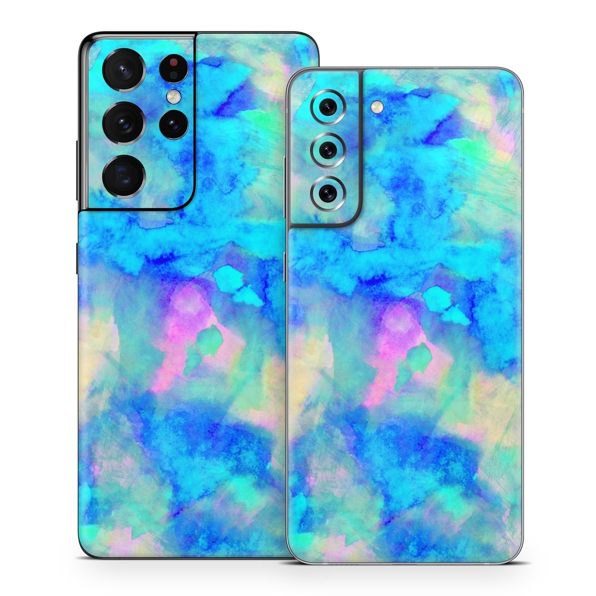 Samsung Galaxy S21 Series Skin design of Blue, Turquoise, Aqua, Pattern, Dye, Design, Sky, Electric blue, Art, Watercolor paint, with blue, purple colors