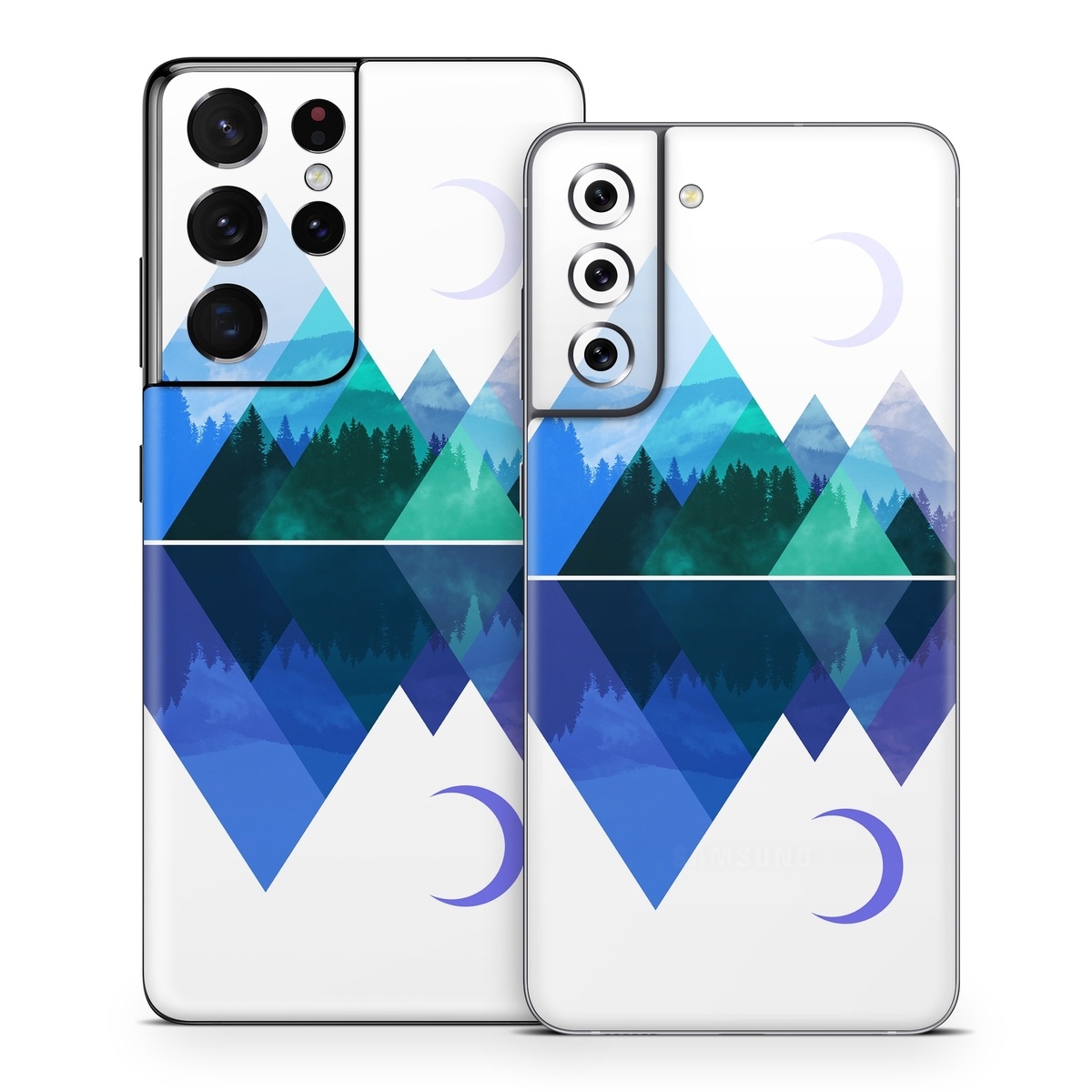 Samsung Galaxy S21 Series Skin design of Blue, Cobalt blue, Azure, Pattern, Logo, Design, Electric blue, Graphics, Illustration, Triangle, with white, blue, purple, green colors