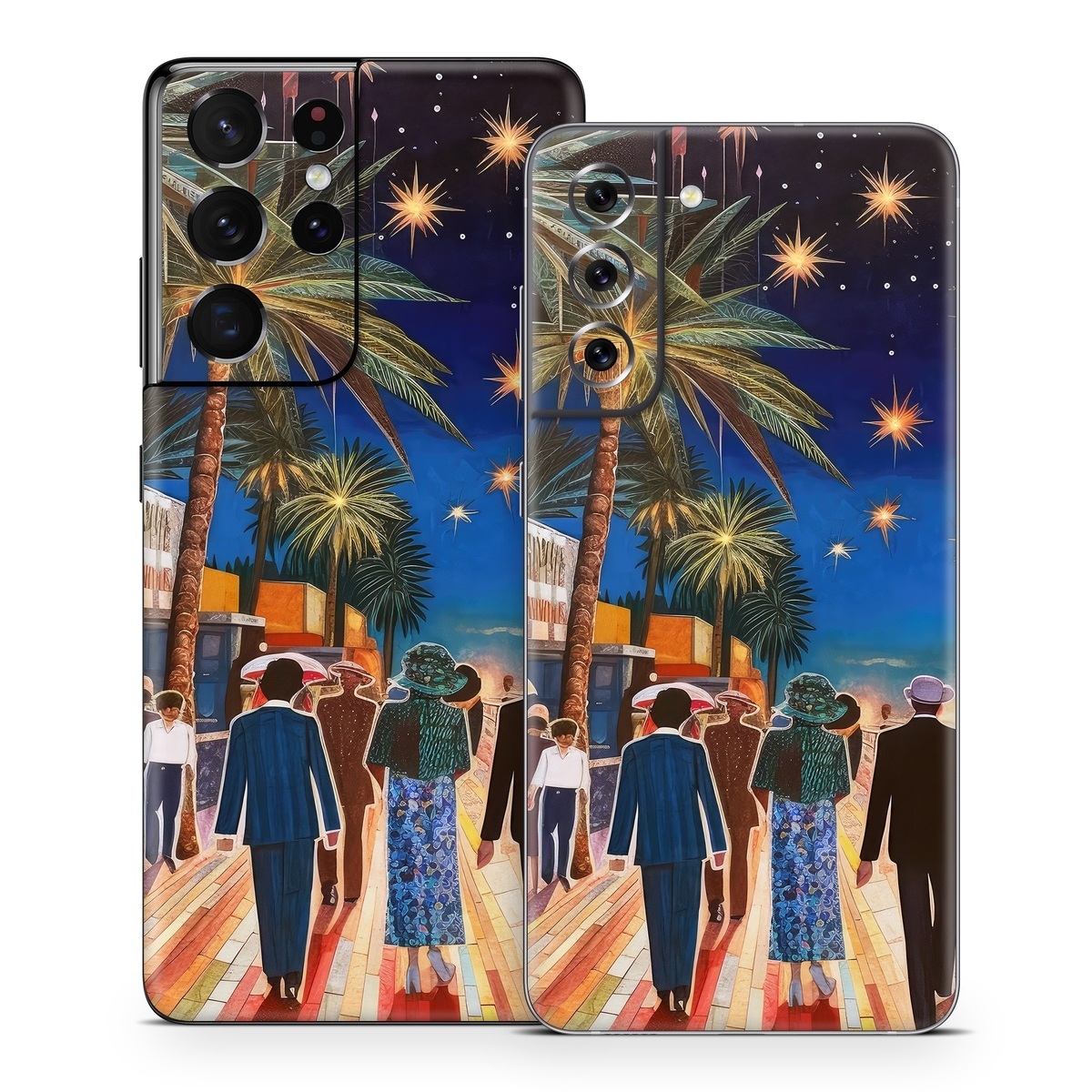 Samsung Galaxy S21 Series Skin design of Photograph, Sky, World, Light, Tree, Leisure, Line, Fun, Travel, People, with blue, black, yellow, orange, red, green, brown, black colors