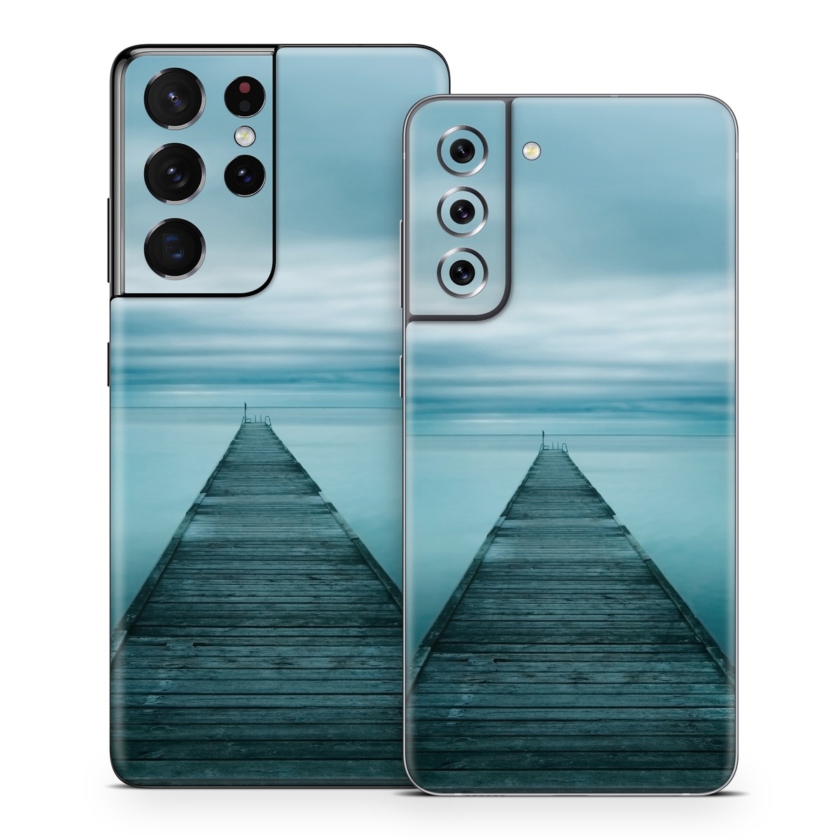Samsung Galaxy S21 Series Skin design of Sea, Water, Horizon, Sky, Blue, Ocean, Daytime, Calm, Fixed link, Symmetry, with black, blue, gray colors
