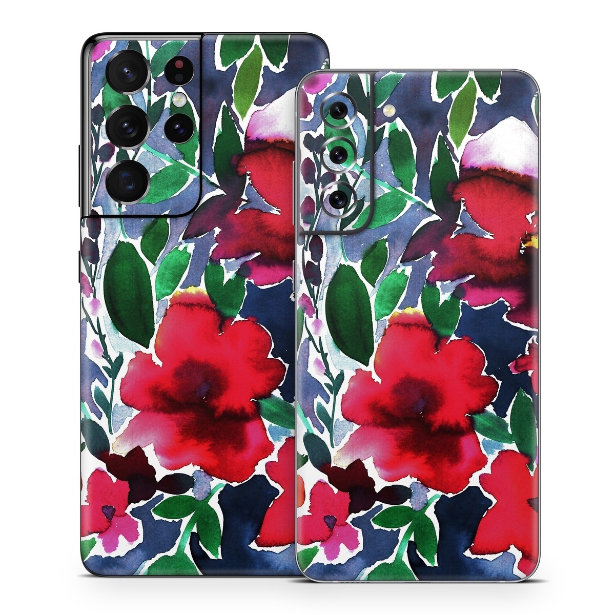 Samsung Galaxy S21 Series Skin design of Flower, Petal, Red, Plant, Pattern, Pink, Purple, Flowering plant, Botany, Design, with red, green, pink, blue colors