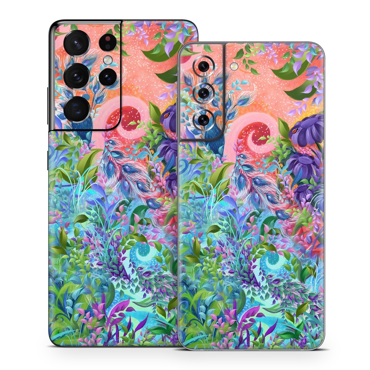 Samsung Galaxy S21 Series Skin design of Psychedelic art, Painting, Art, Acrylic paint, Pattern, Modern art, Visual arts, Textile, Design, Organism, with gray, blue, green, pink colors
