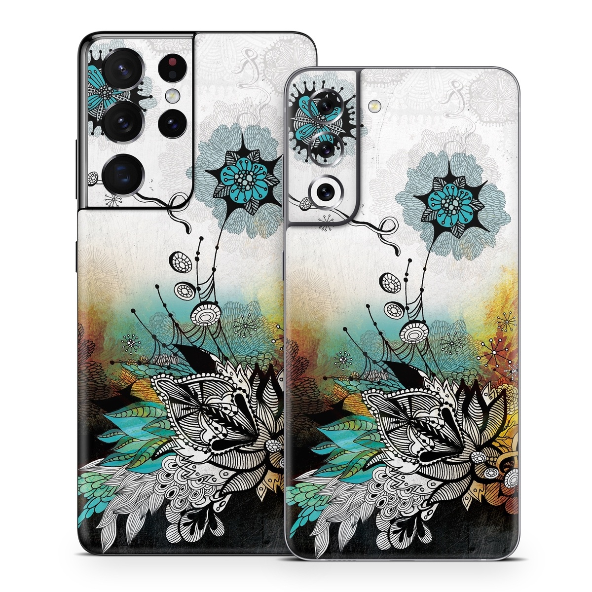 Samsung Galaxy S21 Series Skin design of Graphic design, Illustration, Art, Design, Visual arts, Floral design, Font, Graphics, Modern art, Painting, with black, gray, red, green, blue colors