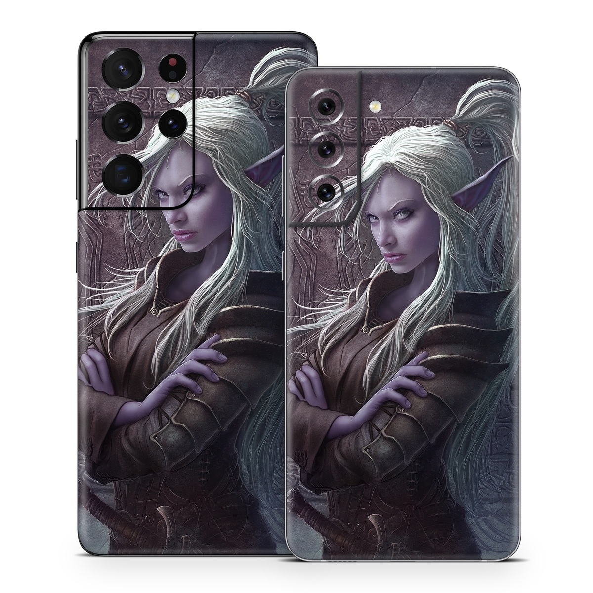 Samsung Galaxy S21 Series Skin design of Cg artwork, Beauty, Purple, Lady, Illustration, Fictional character, Long hair, Photography, Art, Portrait, with black, gray, purple colors