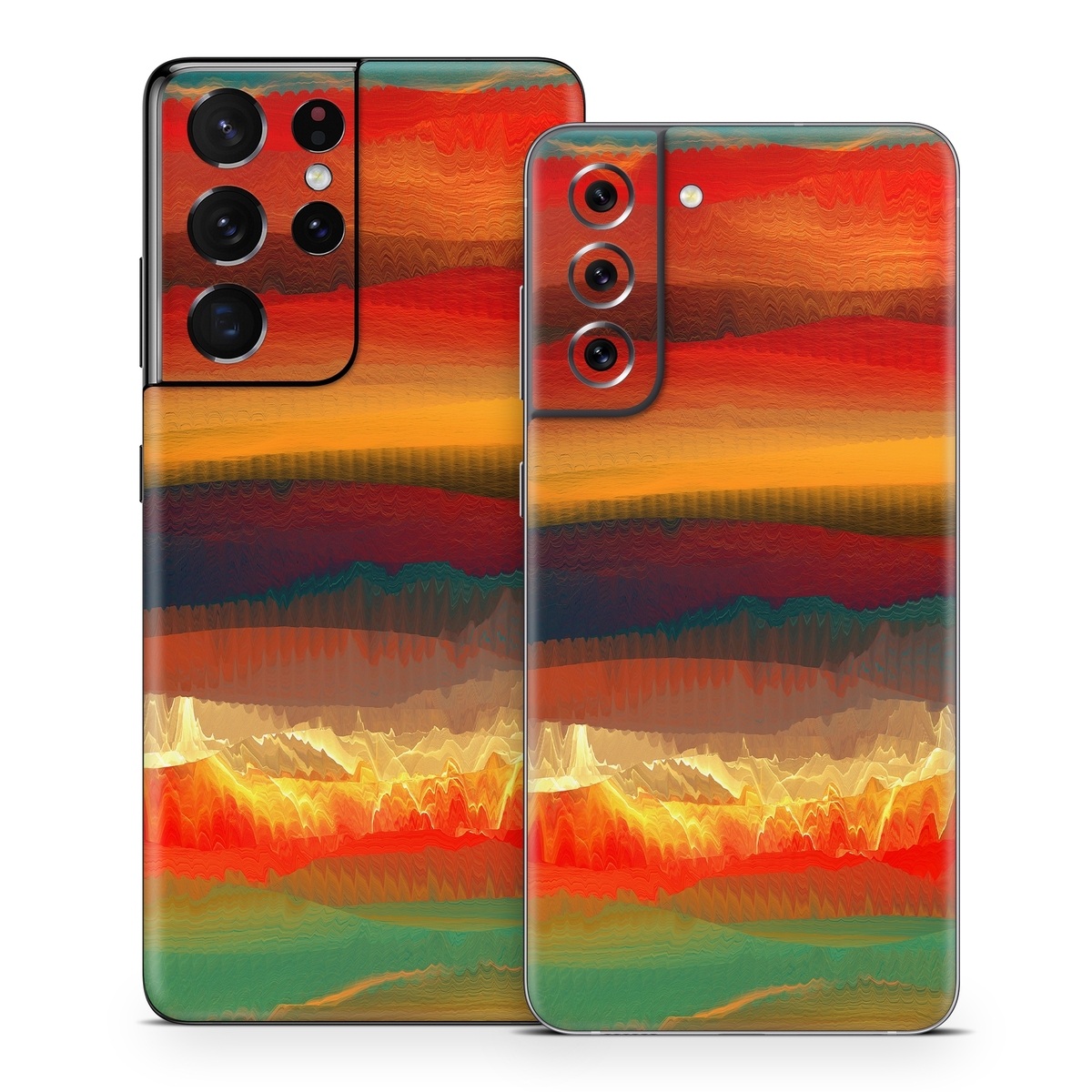 Samsung Galaxy S21 Series Skin design of Sky, Red, Horizon, Afterglow, Orange, Painting, Acrylic paint, Watercolor paint, Sunset, Geological phenomenon, with red, blue, green, yellow, orange, white colors