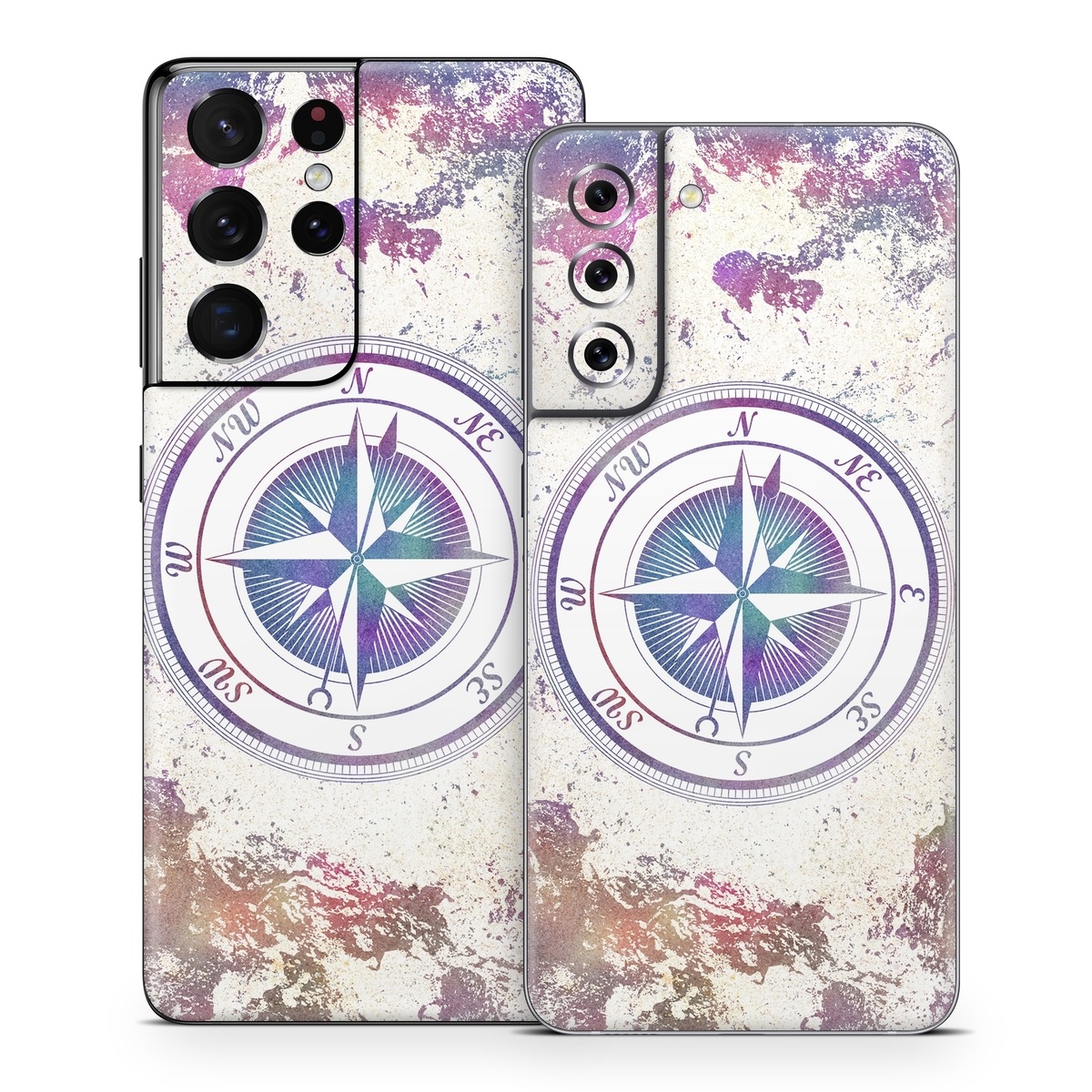 Samsung Galaxy S21 Series Skin design of Clock, Circle, Compass, Graphics, Pattern, Illustration, Interior design, with gray, white, yellow, pink, purple, blue colors