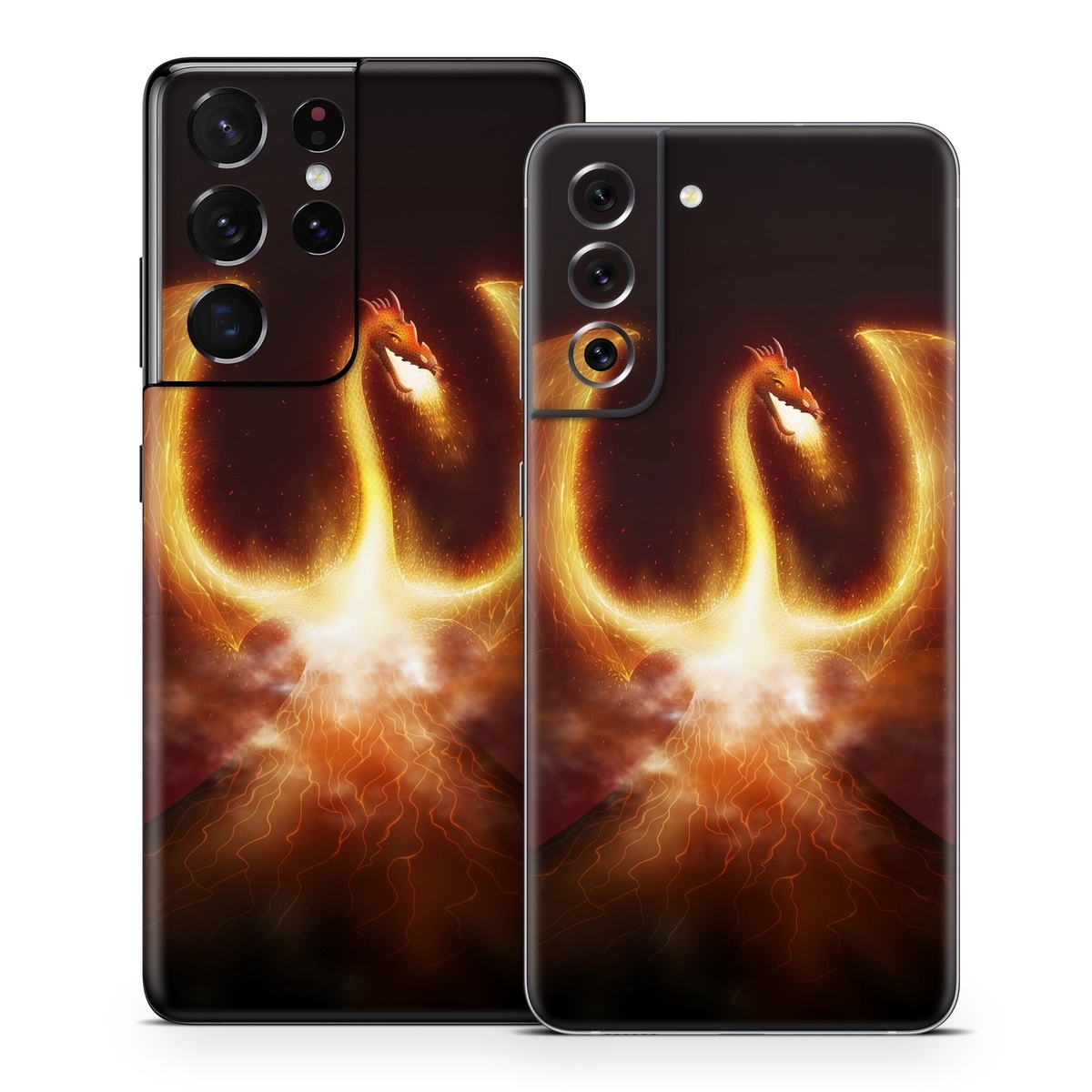 Samsung Galaxy S21 Series Skin design of Light, Atmosphere, Orange, Space, Heat, Sky, Darkness, Art, Geological phenomenon, Universe, with black, red, green, pink colors