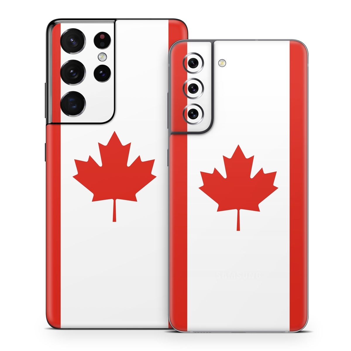 Samsung Galaxy S21 Series Skin design of Red, Maple leaf, Tree, Leaf, Woody plant, Flag, Plant, Plane, Red flag, Maple, with red, white colors