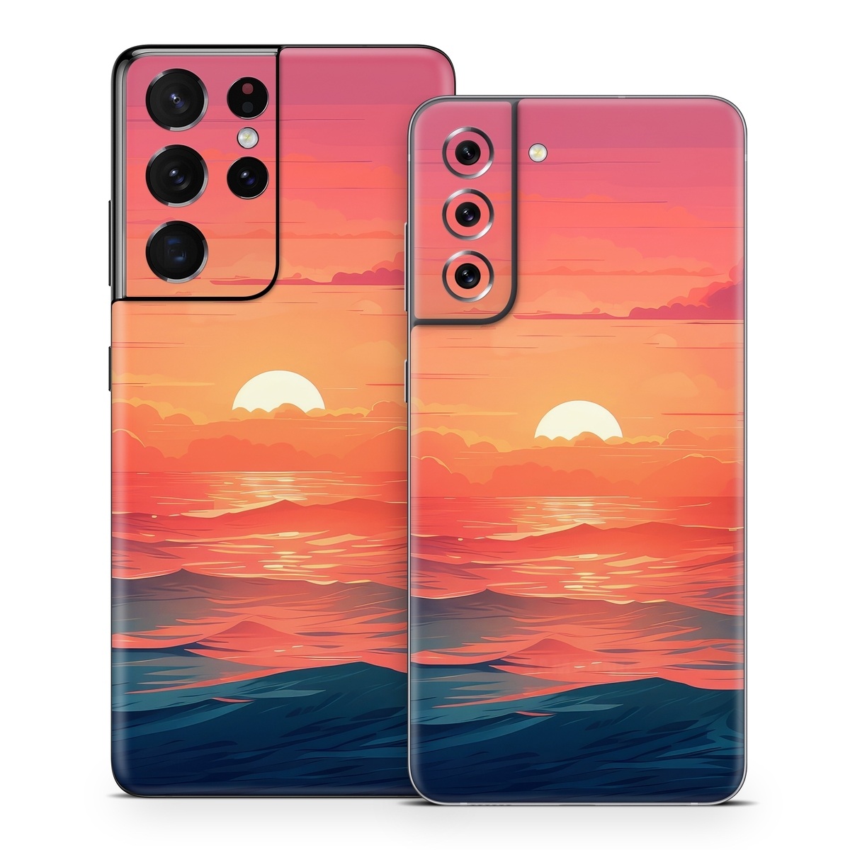Samsung Galaxy S21 Series Skin design of Cloud, Sky, Atmosphere, Daytime, Afterglow, Ecoregion, Nature, Dusk, Water, Orange, with blue, red, yellow, orange, pink, black, purple colors
