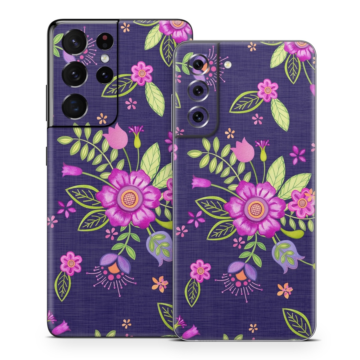 Samsung Galaxy S21 Series Skin design of Pink, Pattern, Magenta, Purple, Violet, Floral design, Lilac, Textile, Visual arts, Pedicel, with black, gray, purple, green, blue colors