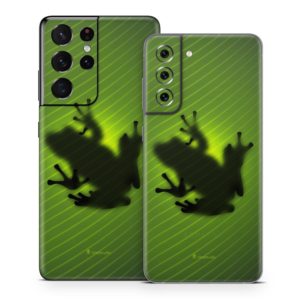 Samsung Galaxy S21 Series Skin design of Green, Frog, Tree frog, Amphibian, Shadow, Silhouette, Macro photography, Illustration, with green, black colors