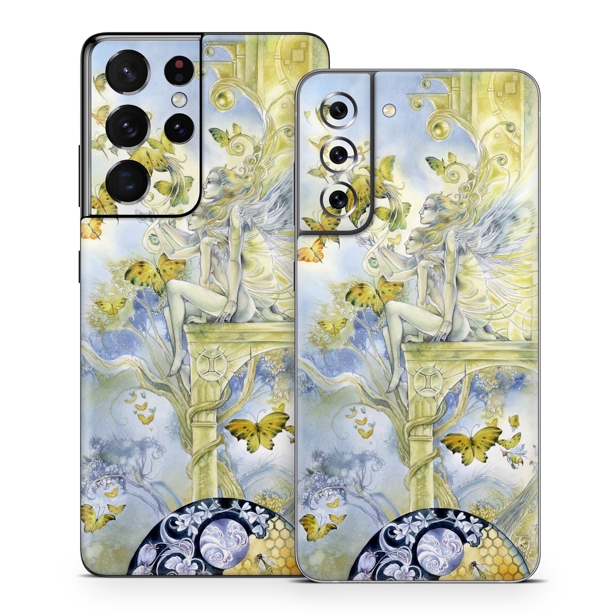 Samsung Galaxy S21 Series Skin design of Illustration, Watercolor paint, Art, Painting, Plant, with gray, green, yellow, purple, black colors