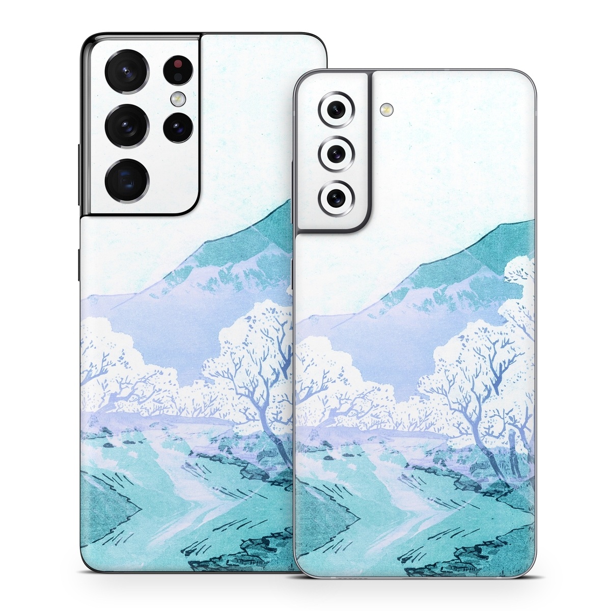 Samsung Galaxy S21 Series Skin design of Polar ice cap, Mountainous landforms, Glacial landform, Natural landscape, Mountain, Glacial lake, Glacier, Ice cap, Ice, Water, with white, blue, black colors