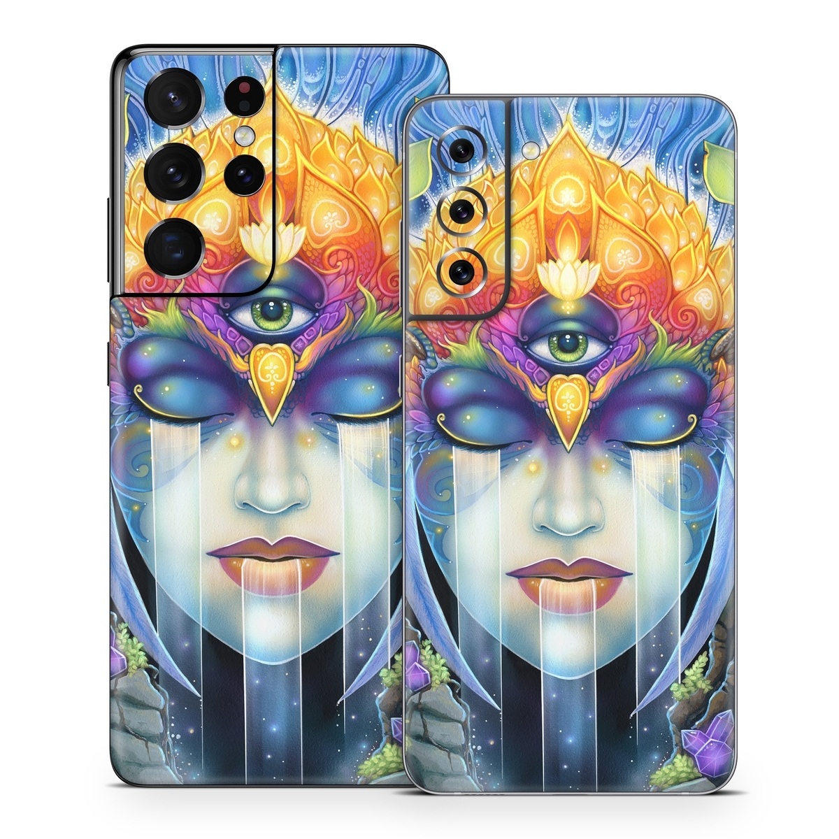 Samsung Galaxy S21 Series Skin design of Art paint, Paint, Painting, Art, Illustration, Fictional character, Symmetry, Cg artwork, Visual arts, Electric blue, with blue, yellow, orange, red, purple, blue, green, brown, gray colors