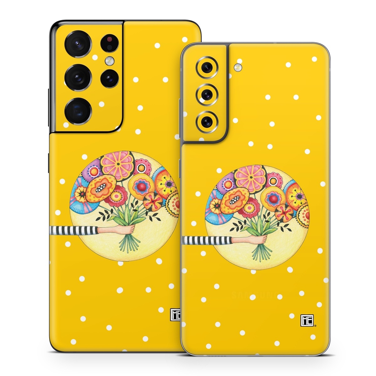 Samsung Galaxy S21 Series Skin design of Circle, Illustration, Clip art, Plant, with orange, yellow, pink, gray, green, black colors