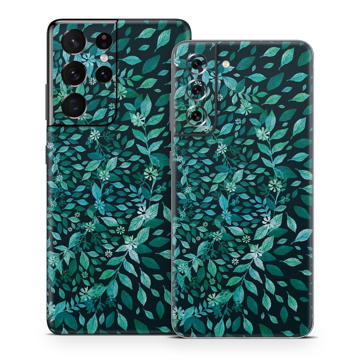 Samsung Galaxy S21 Series Skin design of Green, Aqua, Organism, Turquoise, Natural environment, Teal, Marine biology, Water, Leaf, Plant, with black, green, white colors