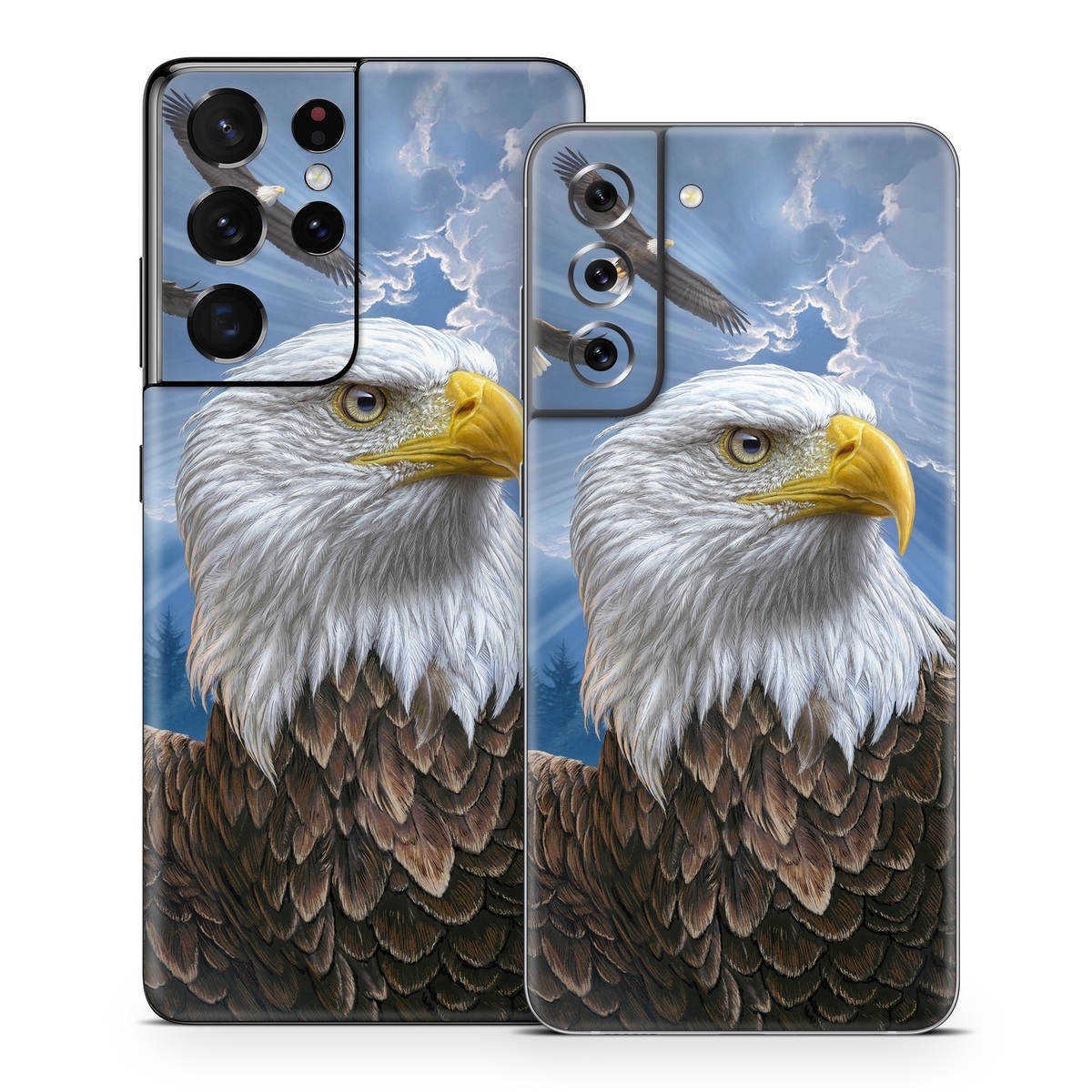 Samsung Galaxy S21 Series Skin design of Bird, Bald eagle, Bird of prey, Vertebrate, Accipitriformes, Accipitridae, Eagle, Nature, Beak, Kite, with blue, brown, white, yellow colors