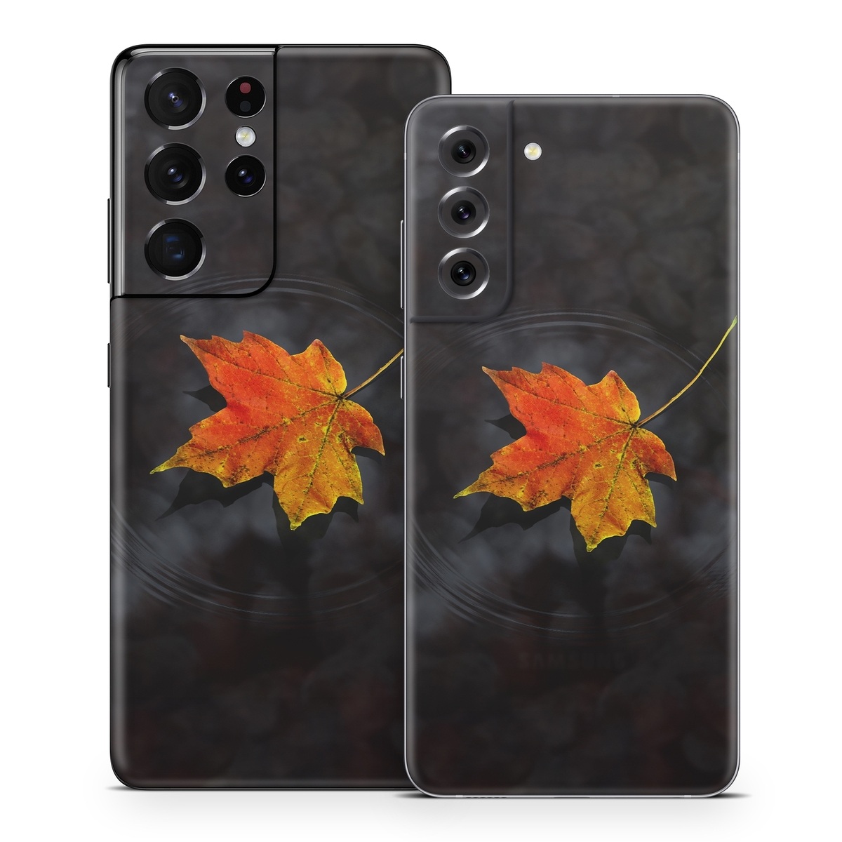 Samsung Galaxy S21 Series Skin design of Leaf, Maple leaf, Tree, Black maple, Sky, Yellow, Deciduous, Orange, Autumn, Red, with black, red, green colors